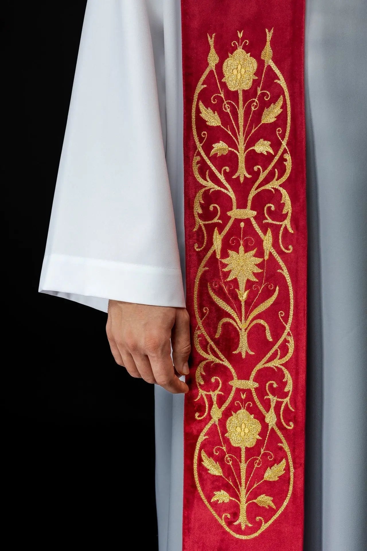 Embroidered red IHS stole