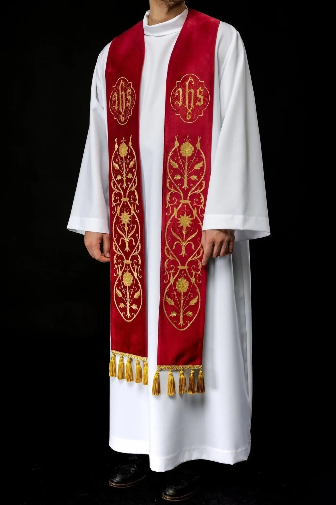 Embroidered red IHS stole