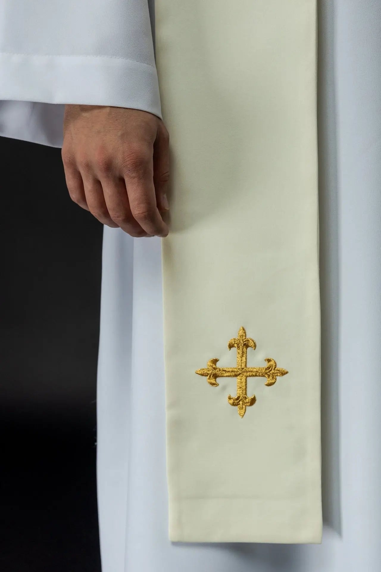 Haftowana stuła z krzyżem, IHS i sercem Jezusa Chrystusa ecru