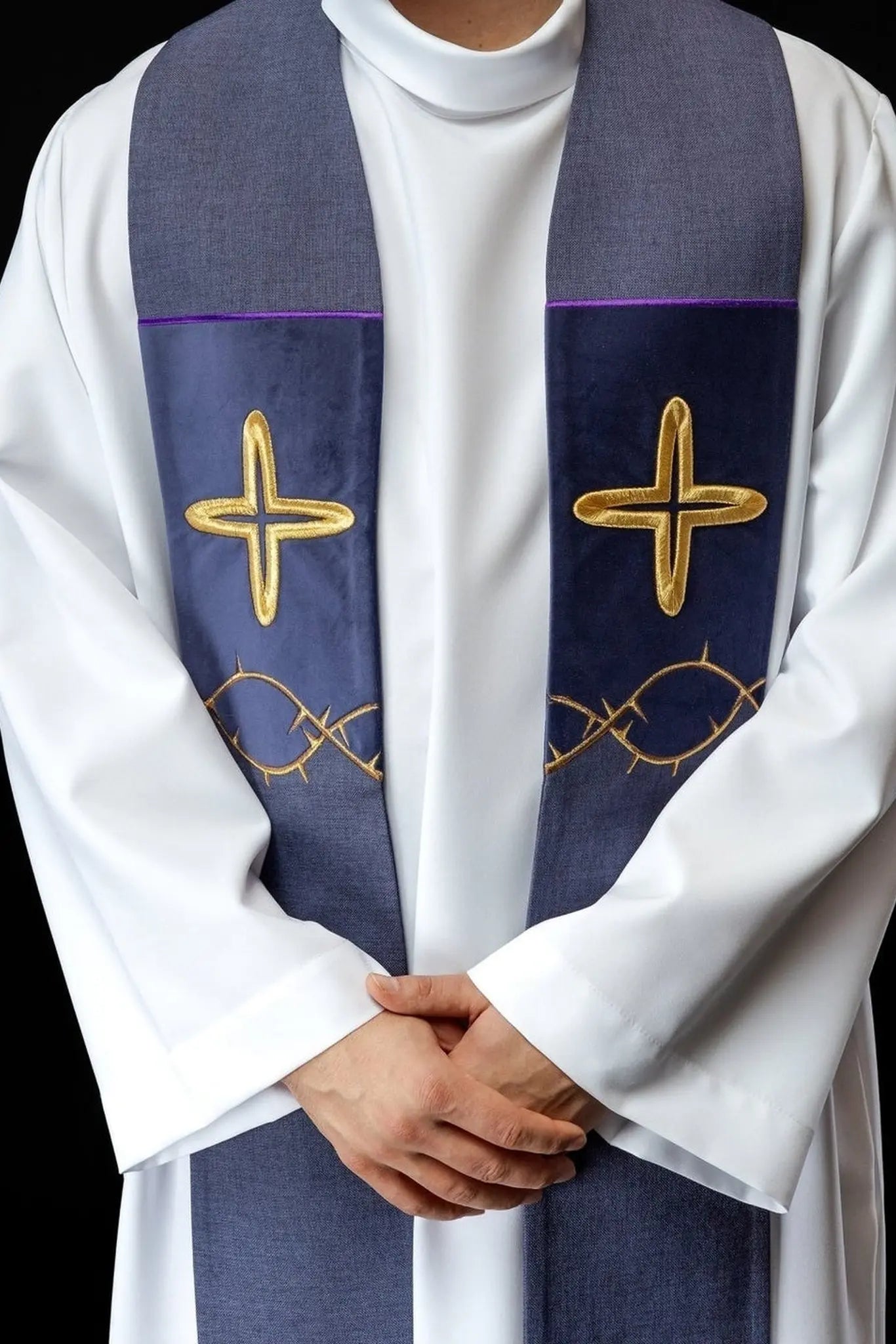 Advent embroidered stole with crosses purple