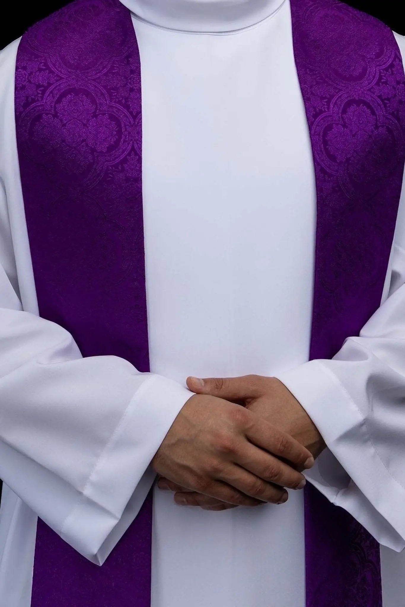Purple jacquard stole with embroidered cross motif