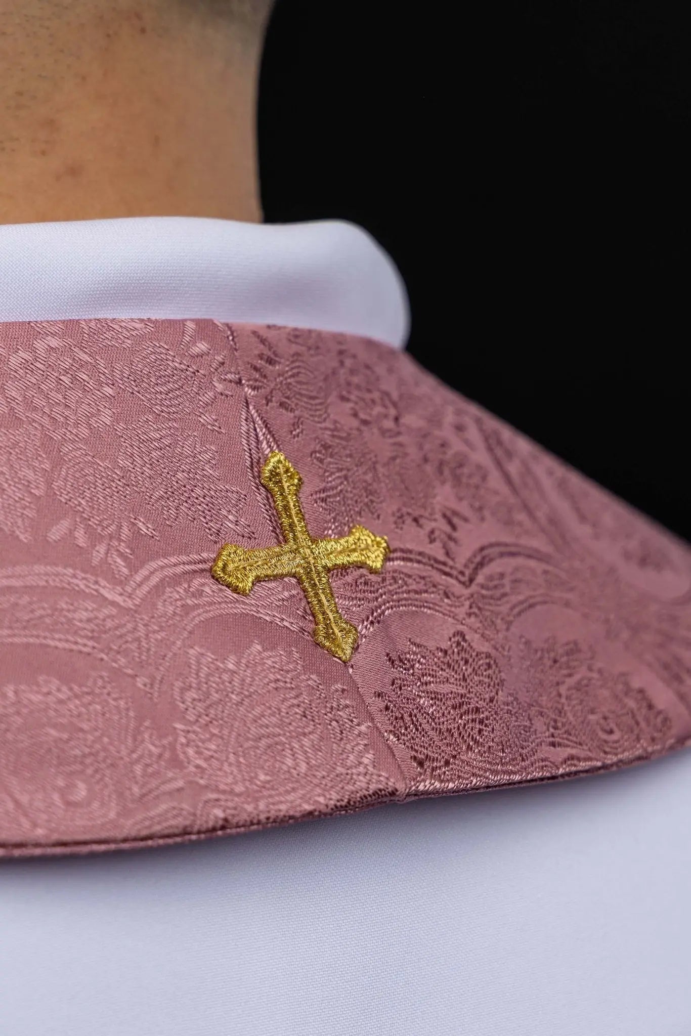 Rose jacquard stole with embroidered crosses