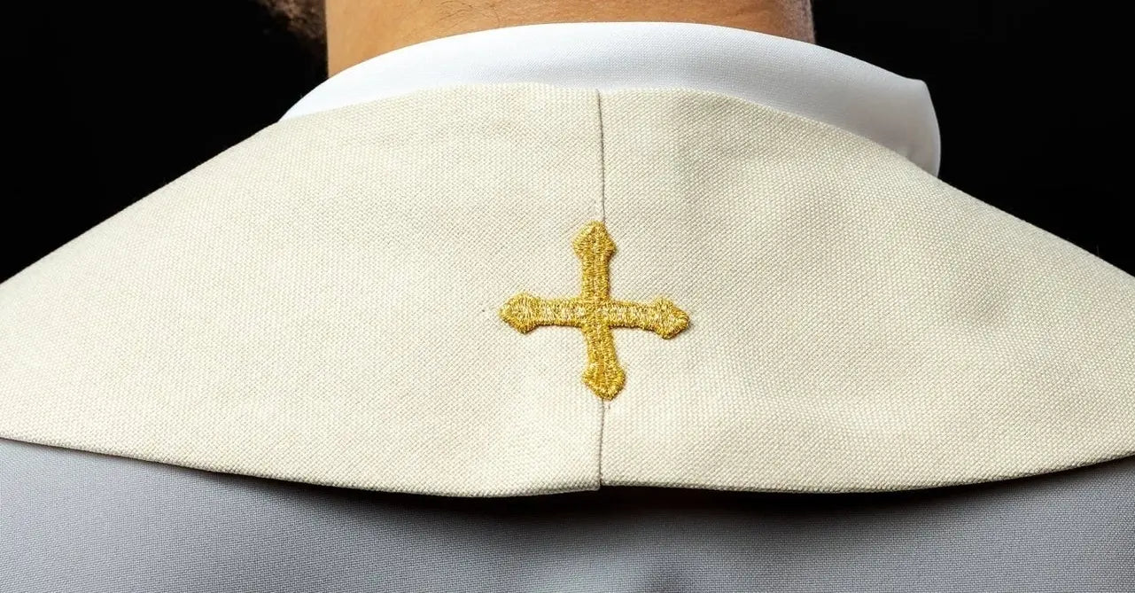 Embroidered stole with Pax, fish and ear ecru motif