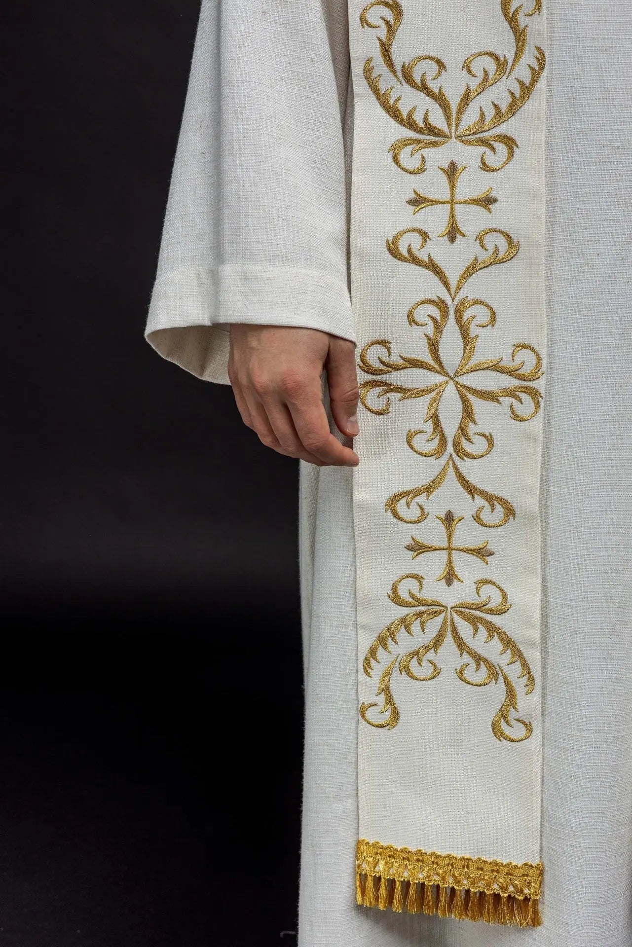Stuła haftowana z sercami Jezusa i Maryi – ecru