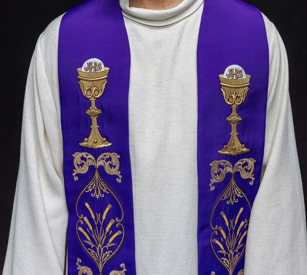 Priest's stole purple chalice IHS