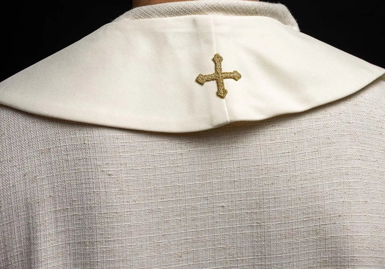 Alpha and Omega ecru embroidered priest's stole