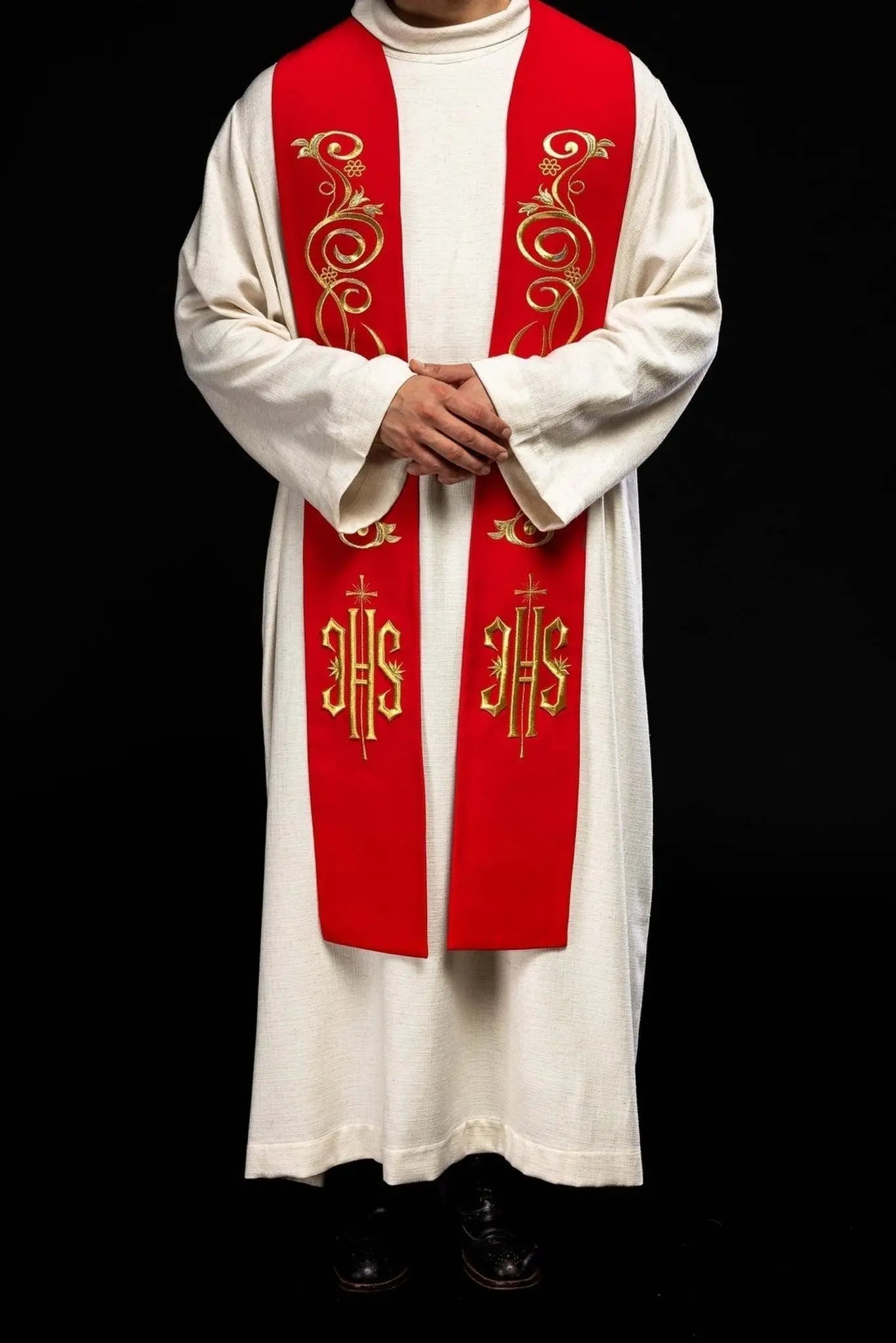 Embroidered priest's stole IHS Red