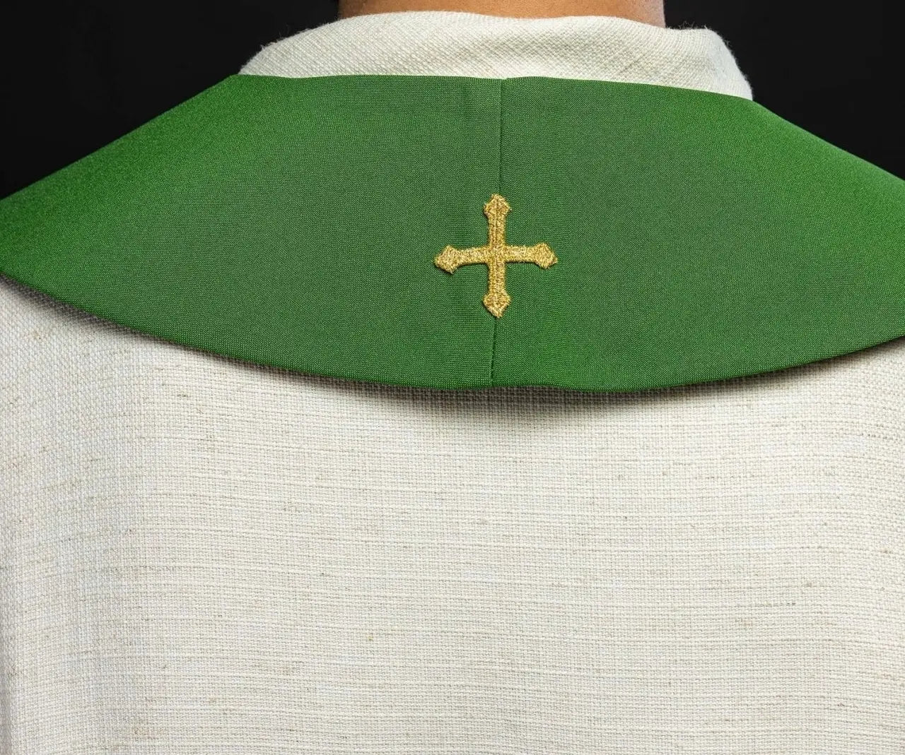 Embroidered green priest's stole Jerusalem cross