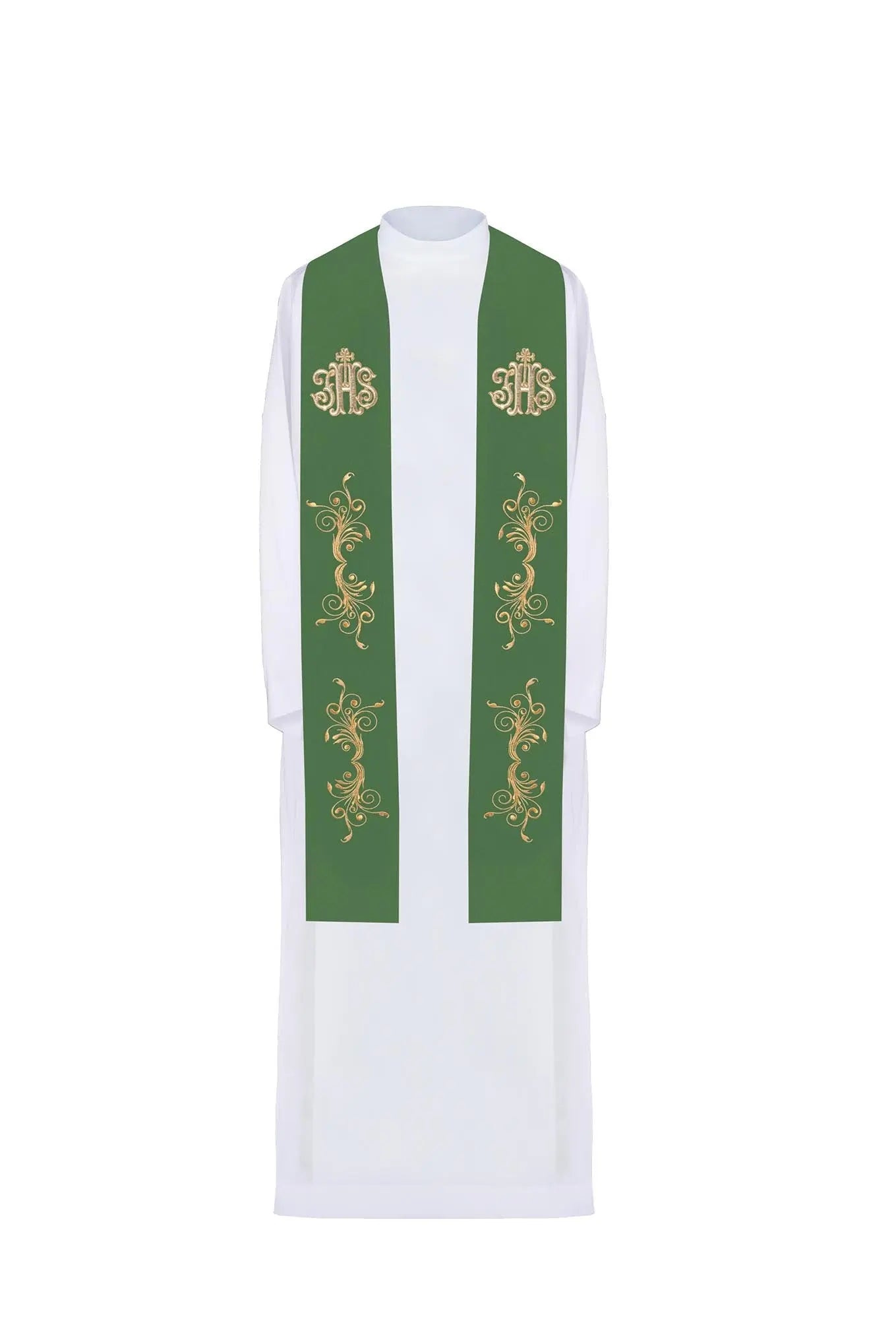 Green embroidered priest's stole IHS
