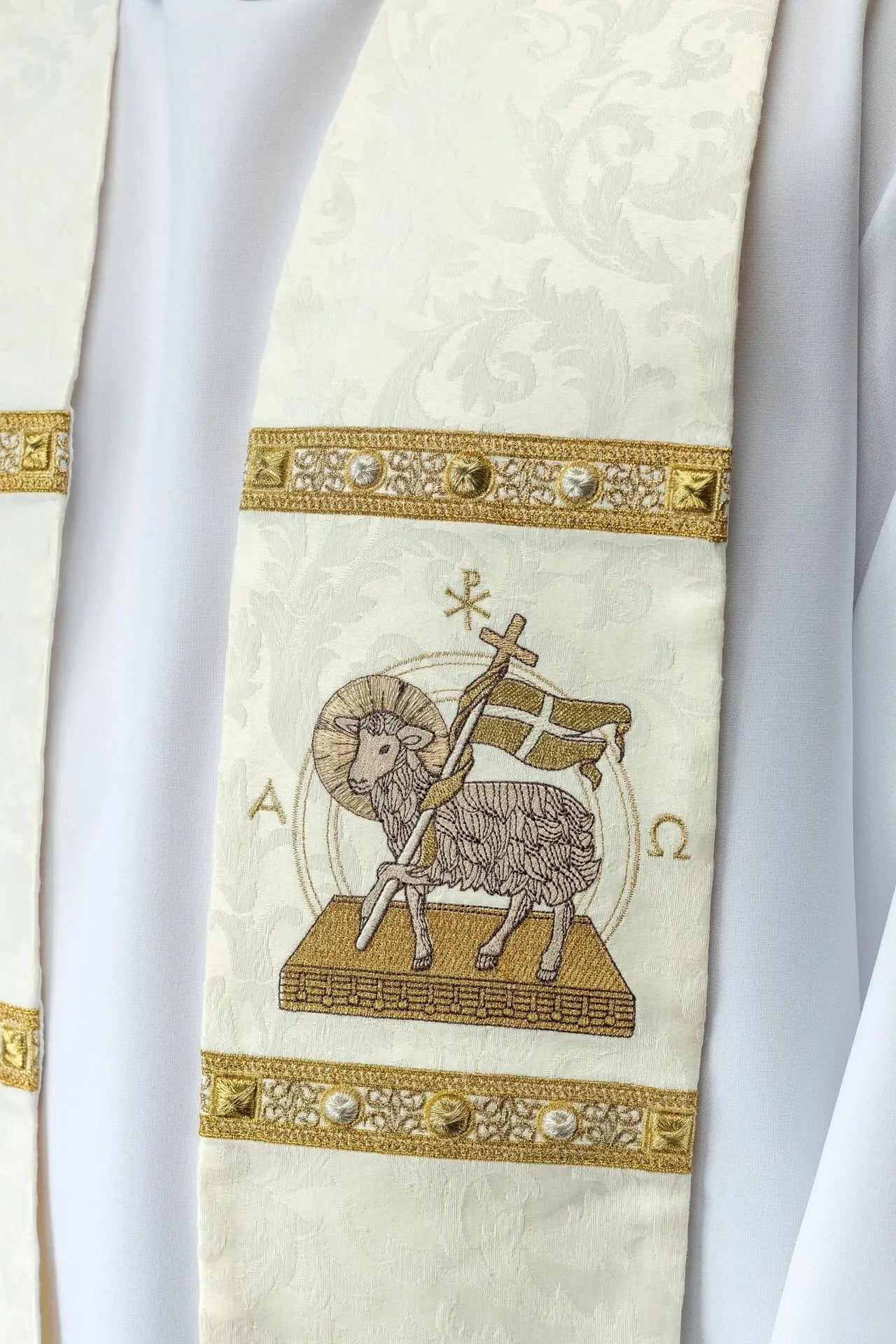 Easter lamb stole sewn on decorative fabric