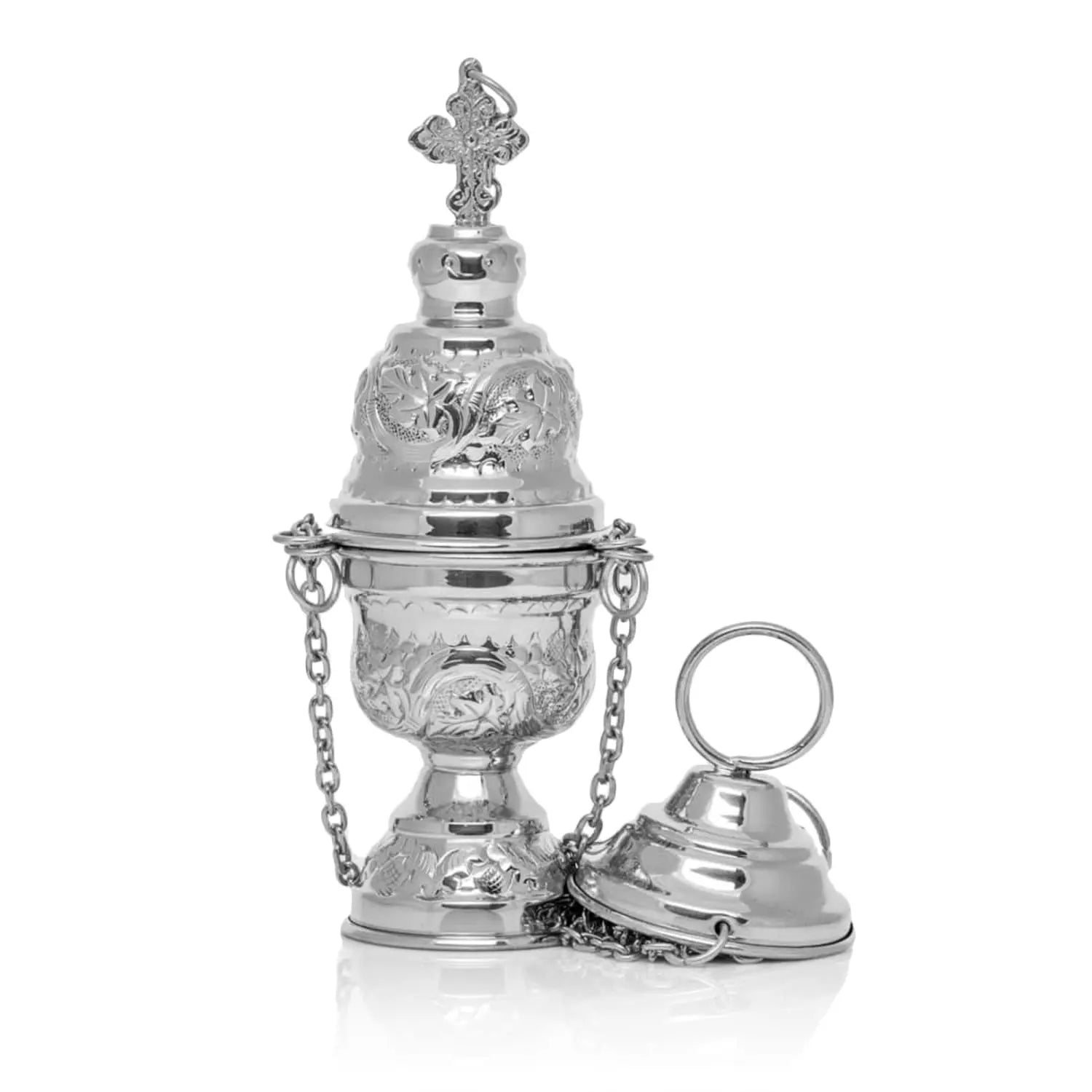 Nickel-Plated Brass Thurible with Cross – 20 cm