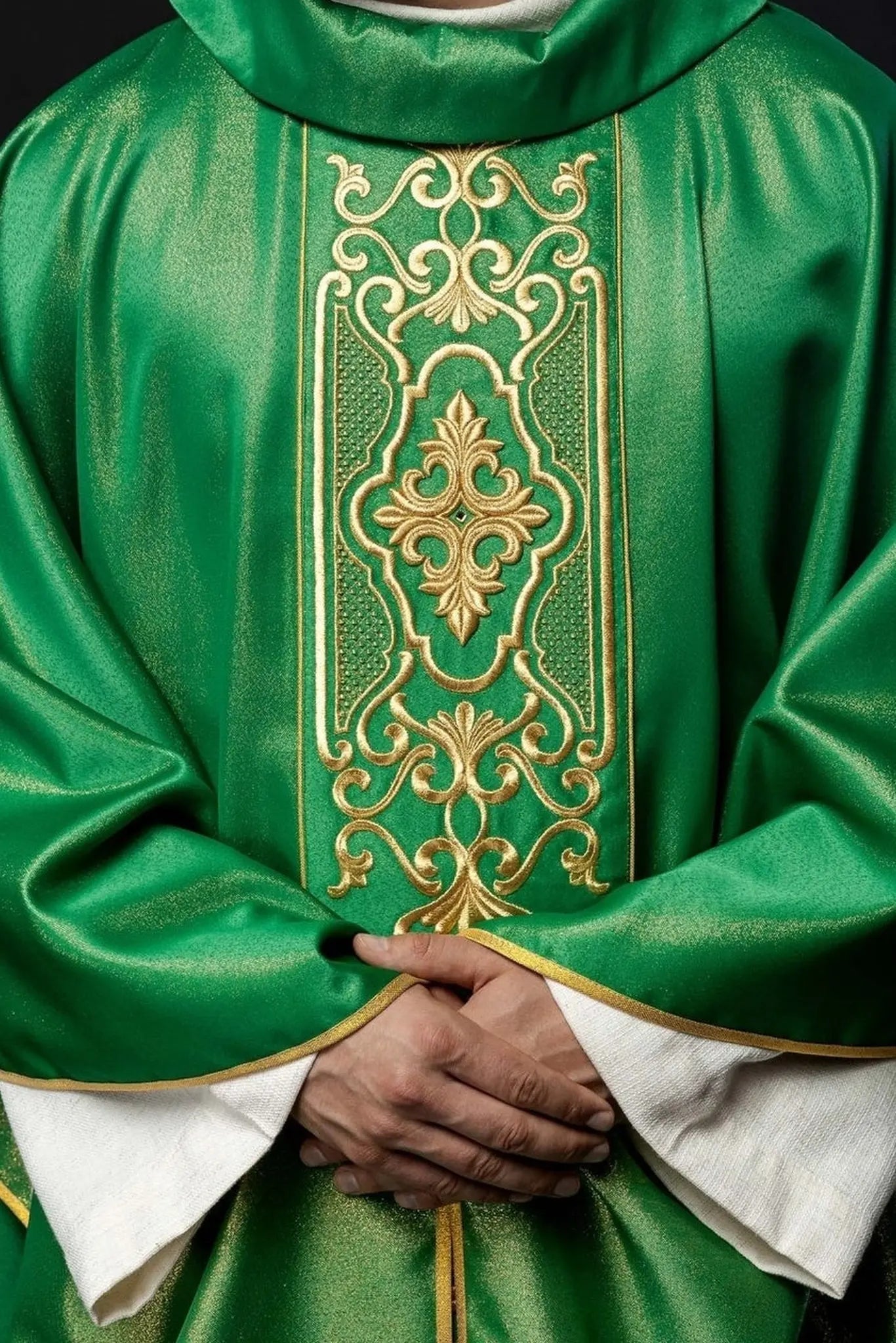 Zielony ornat bogato haftowany połyskiem