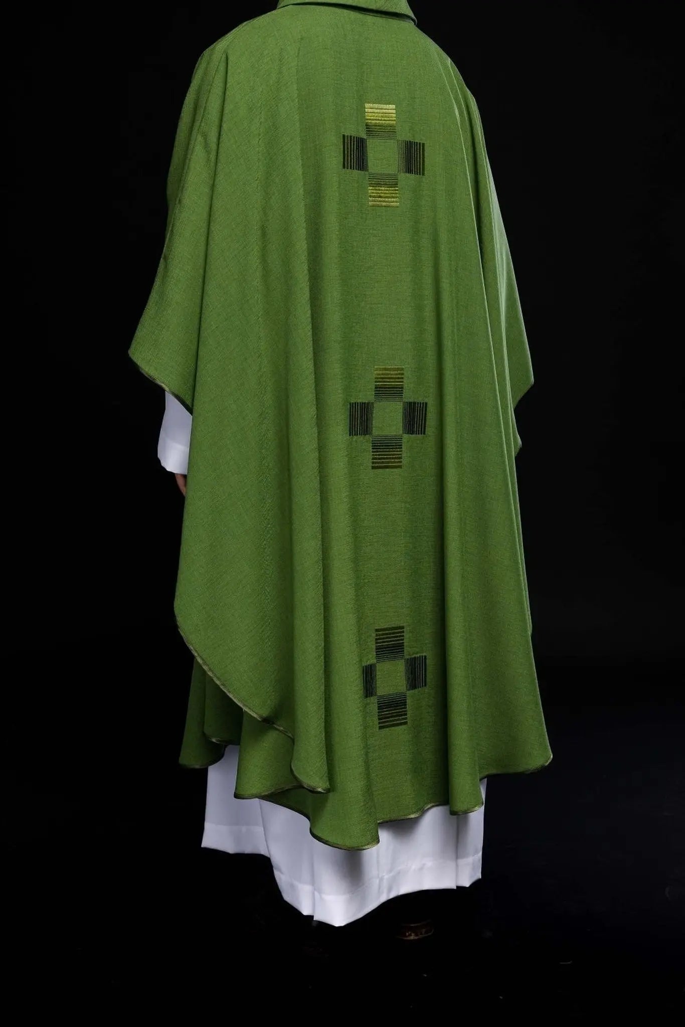Green chasuble with embroidered crosses