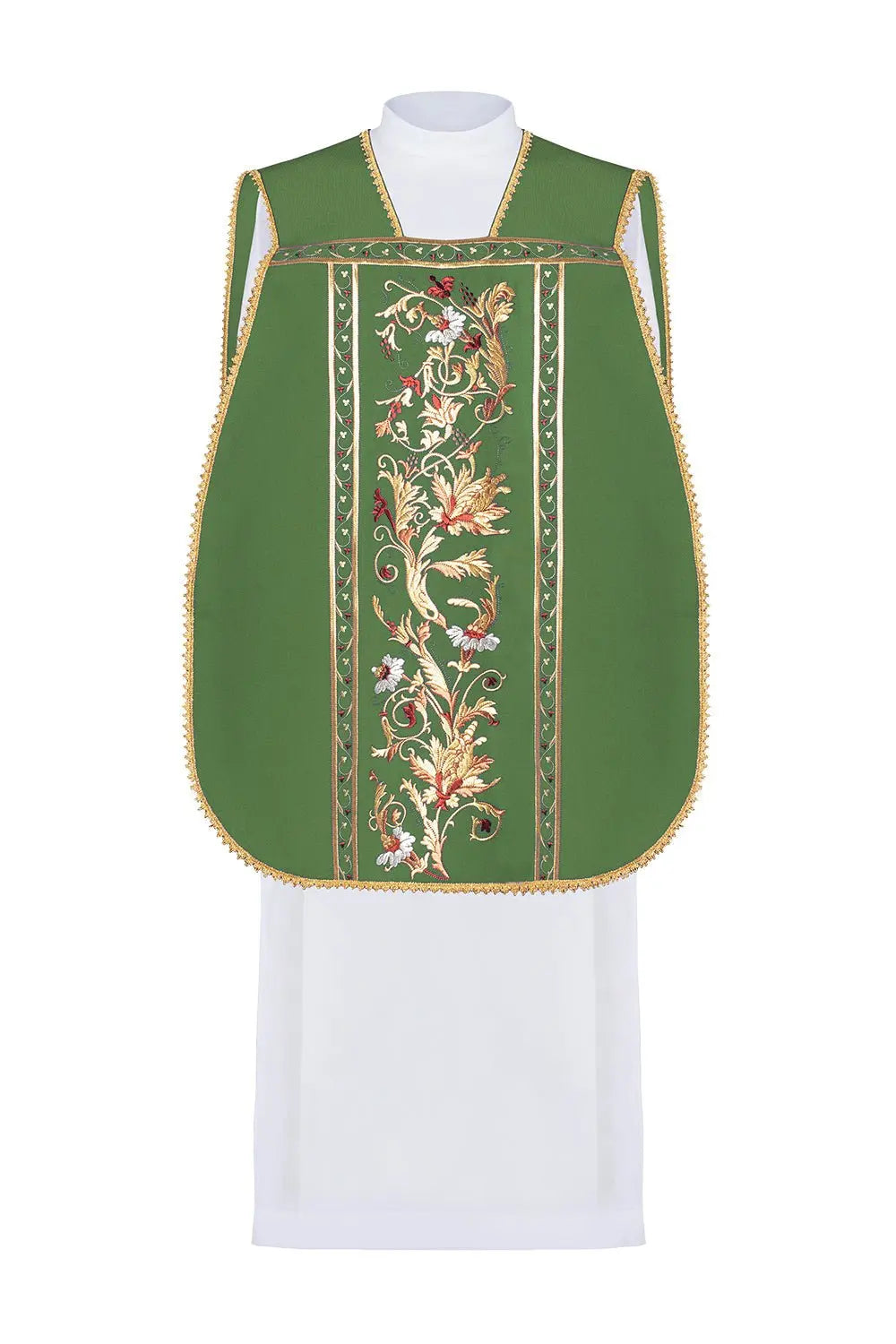 Green Roman chasuble embroidered with Eucharistic chalice motif