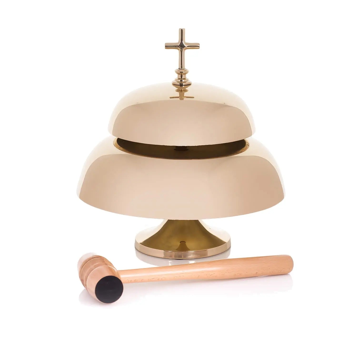 Podwójny mosiężny gong liturgiczny z drewnianym młotkiem – 33 cm