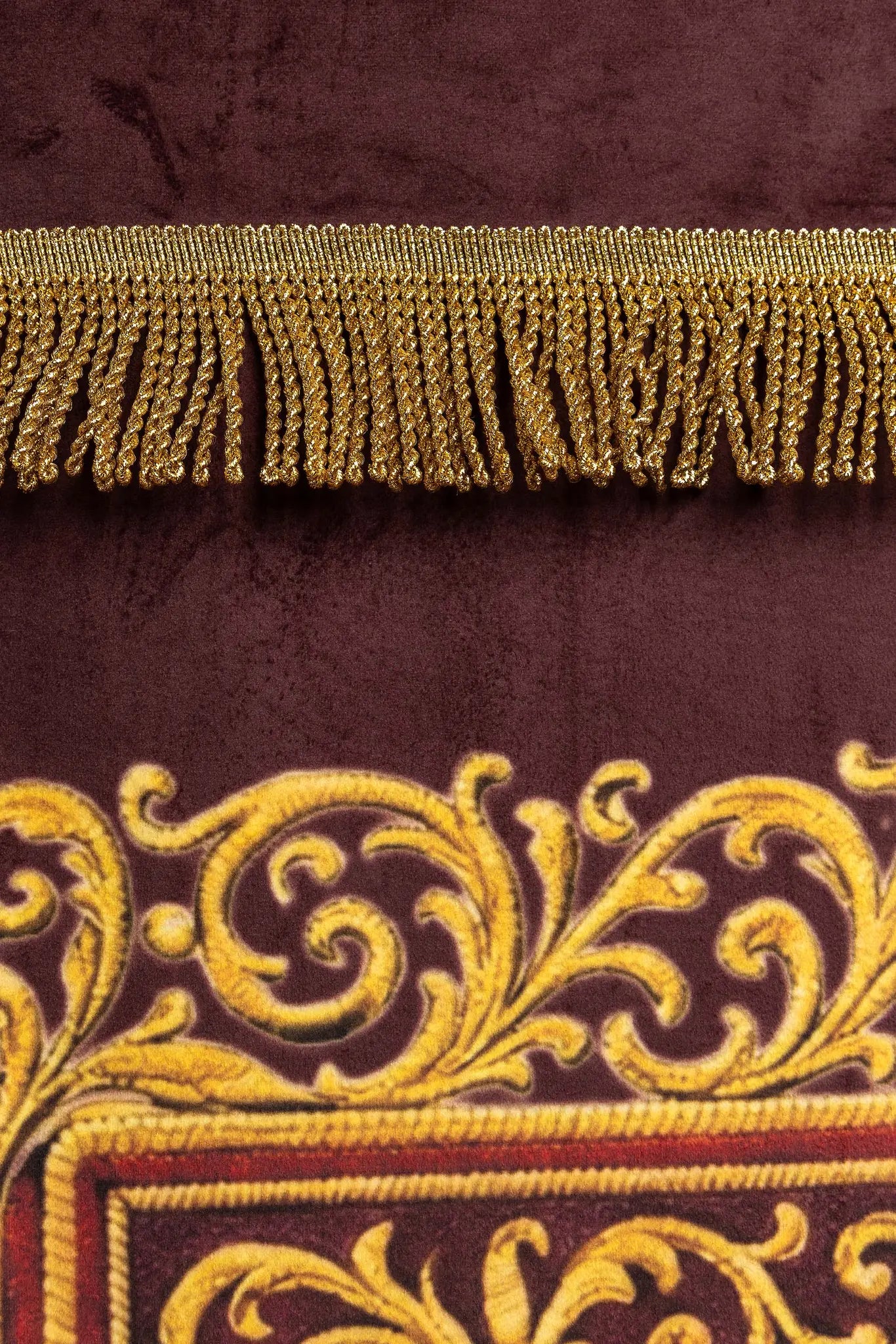 Double-sided printed processional banner featuring the Sacred Heart of Jesus on one side and an IHS chalice with host on the other, with gold ornaments and burgundy accents.
