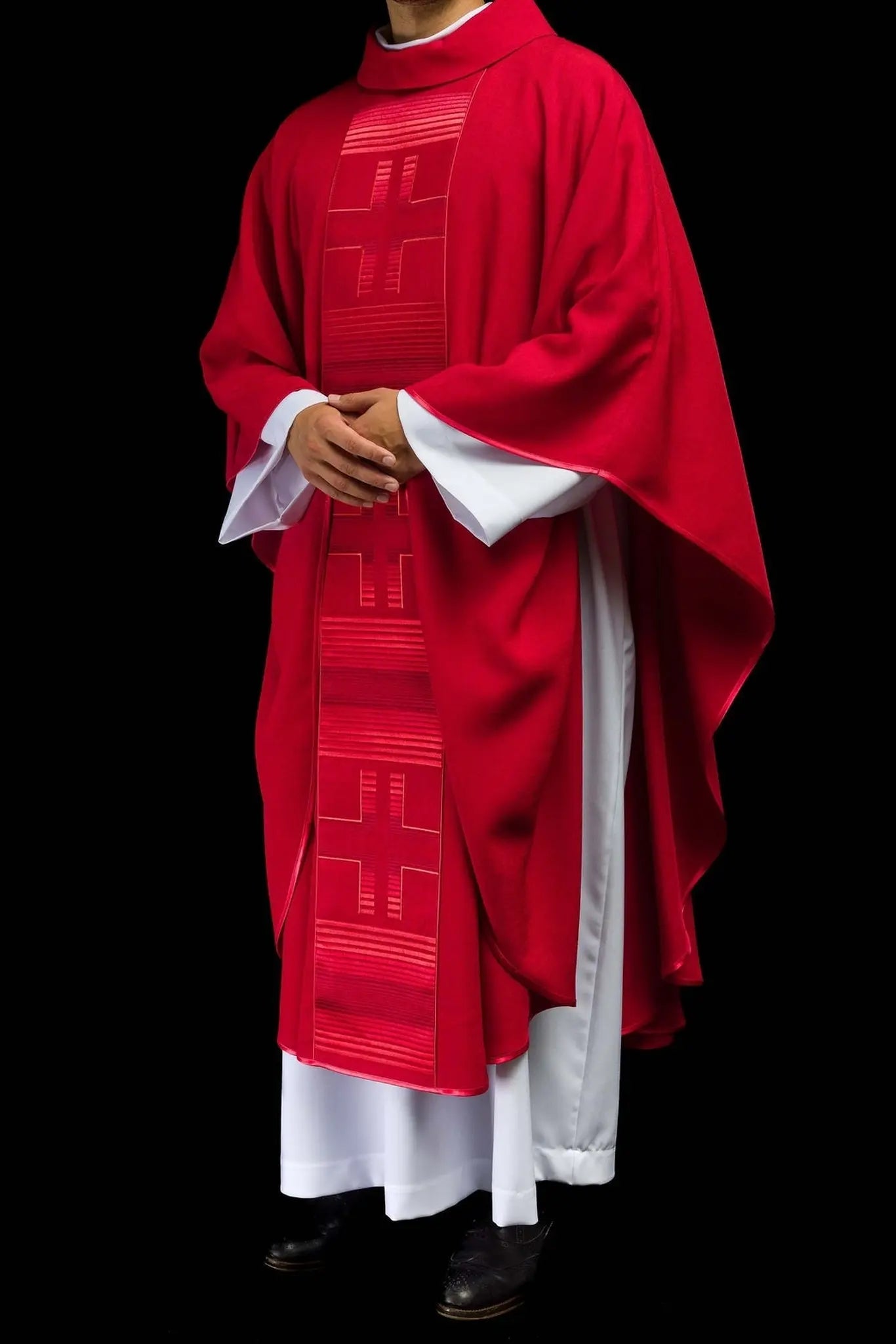 Embroidered chasuble with Crosses in red