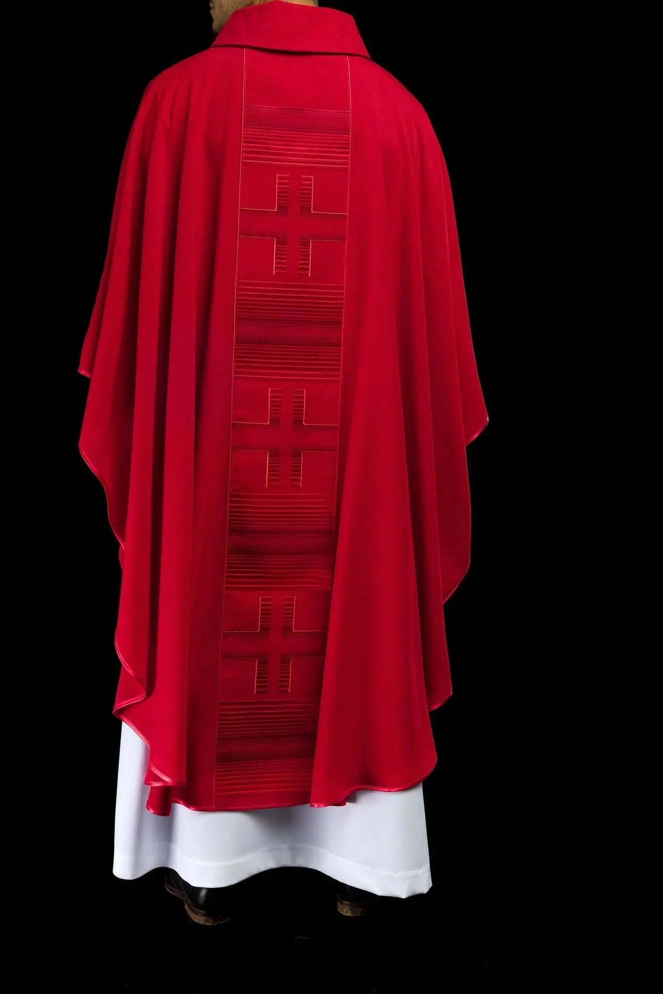 Embroidered chasuble with Crosses in red