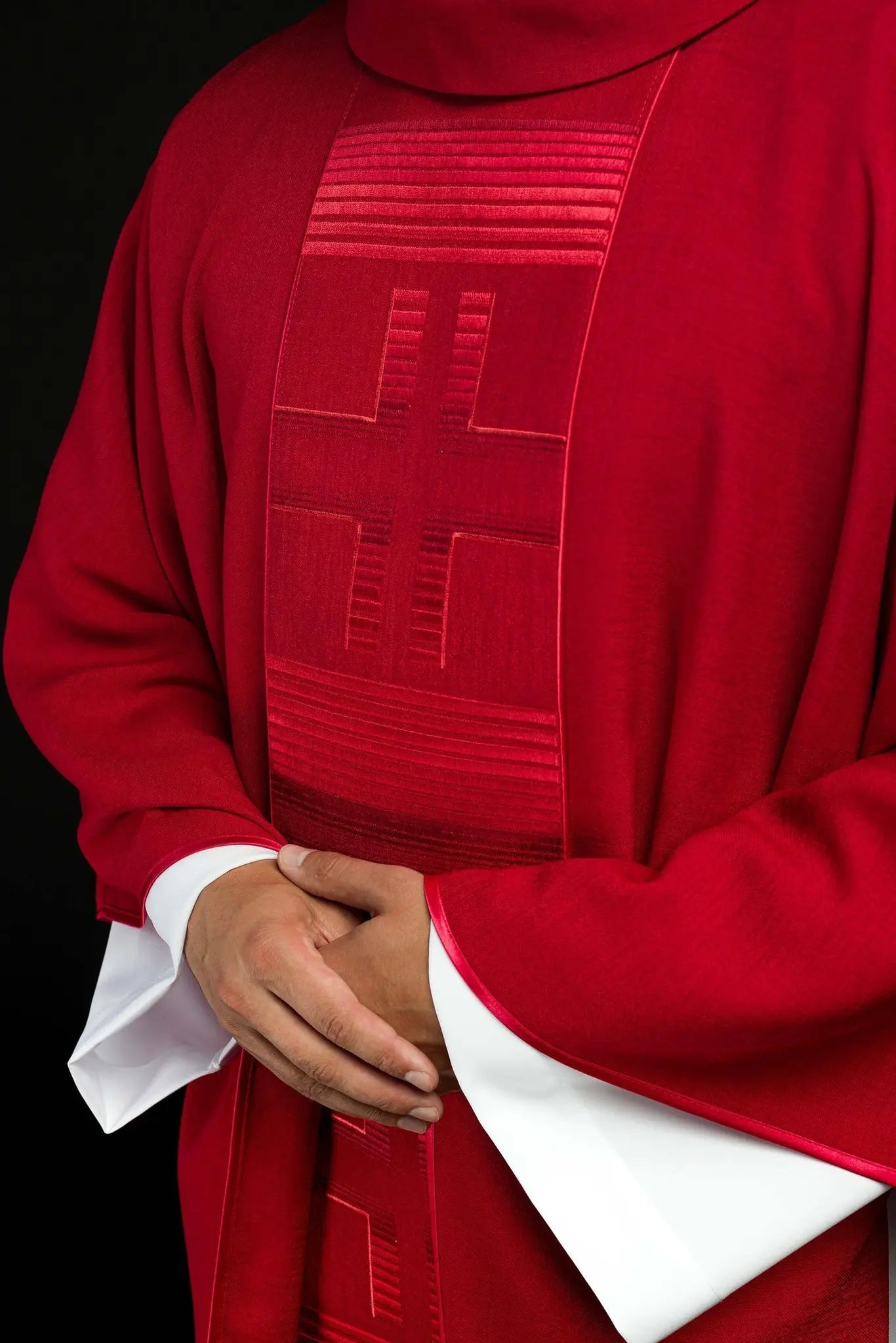 Embroidered chasuble with Crosses in red