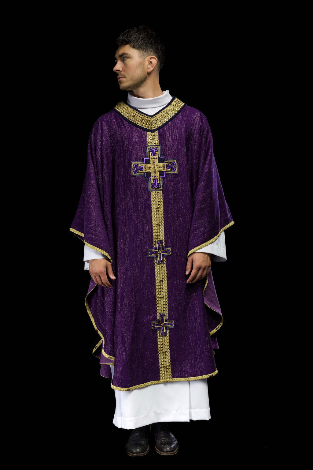 Ręcznie wykonany ornat z naturalnymi kamieniami Handmade 7015 Fioletowy - ORNATY.PL