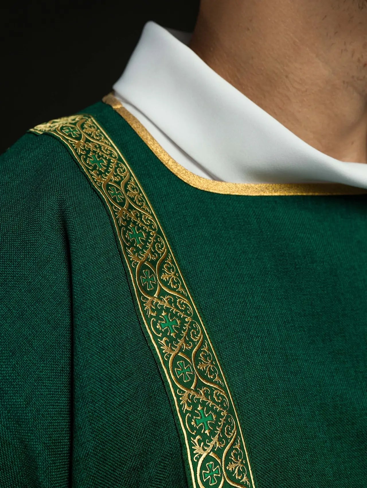 Green Dalmatic Decorated with Gold Jacquard Ribbons