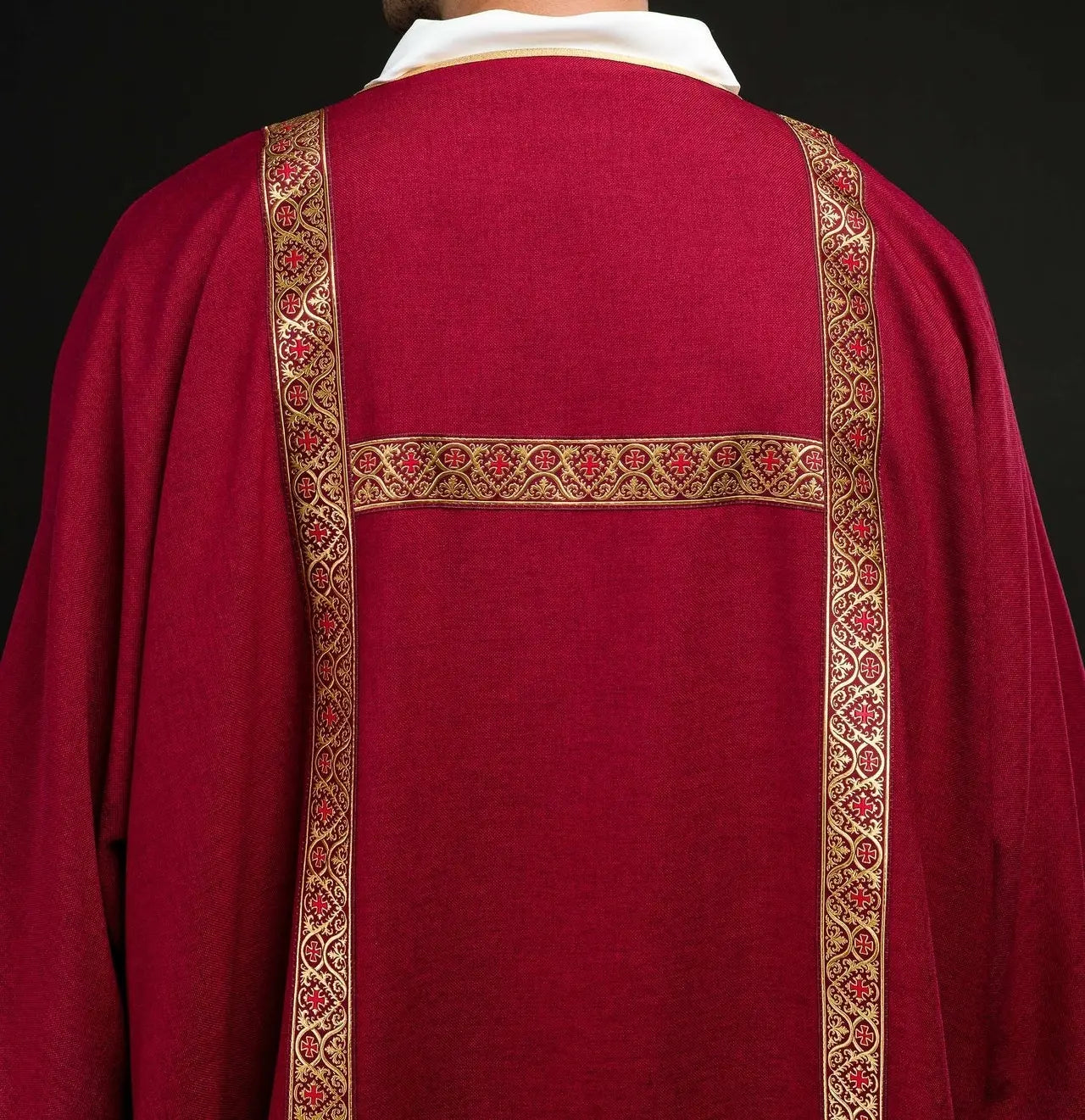Red Dalmatic Decorated with Gold Jacquard Ribbons