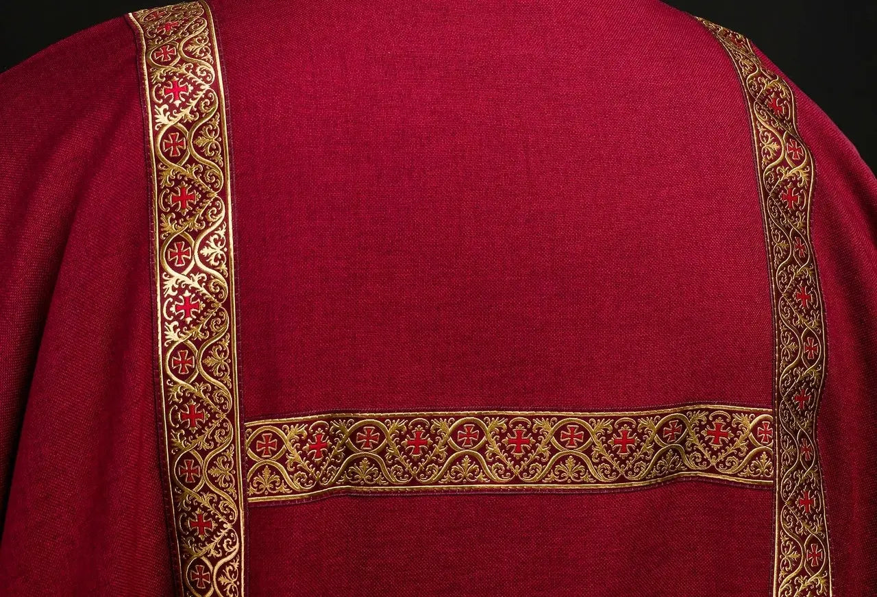 Red Dalmatic Decorated with Gold Jacquard Ribbons