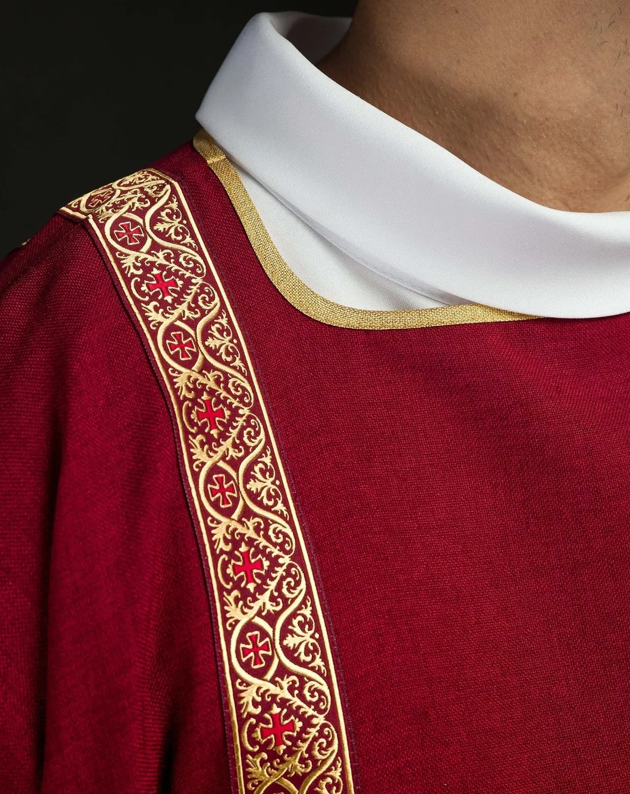 Red Dalmatic Decorated with Gold Jacquard Ribbons