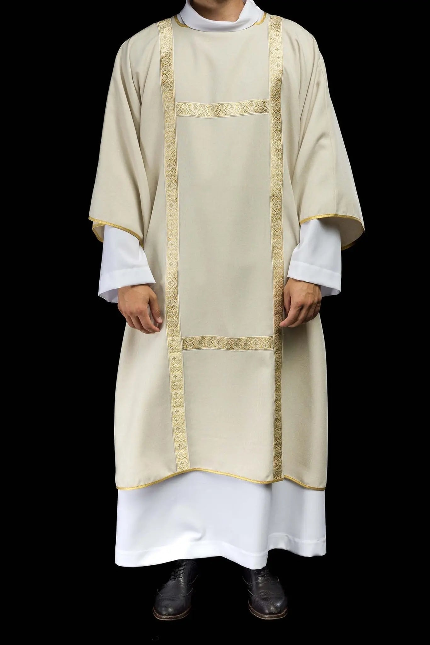 Ecru Dalmatic Decorated with Gold Jacquard Ribbons