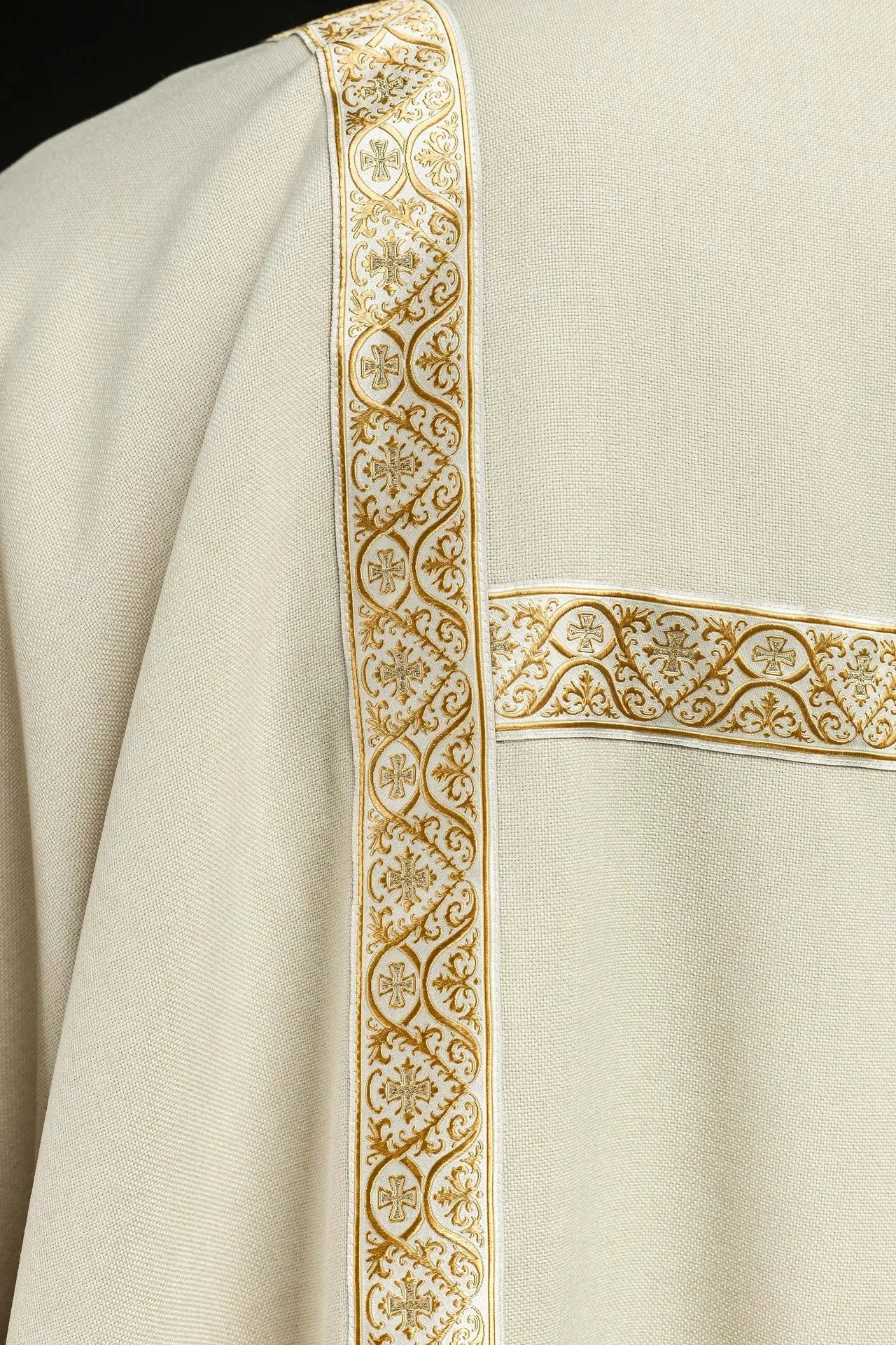 Ecru Dalmatic Decorated with Gold Jacquard Ribbons