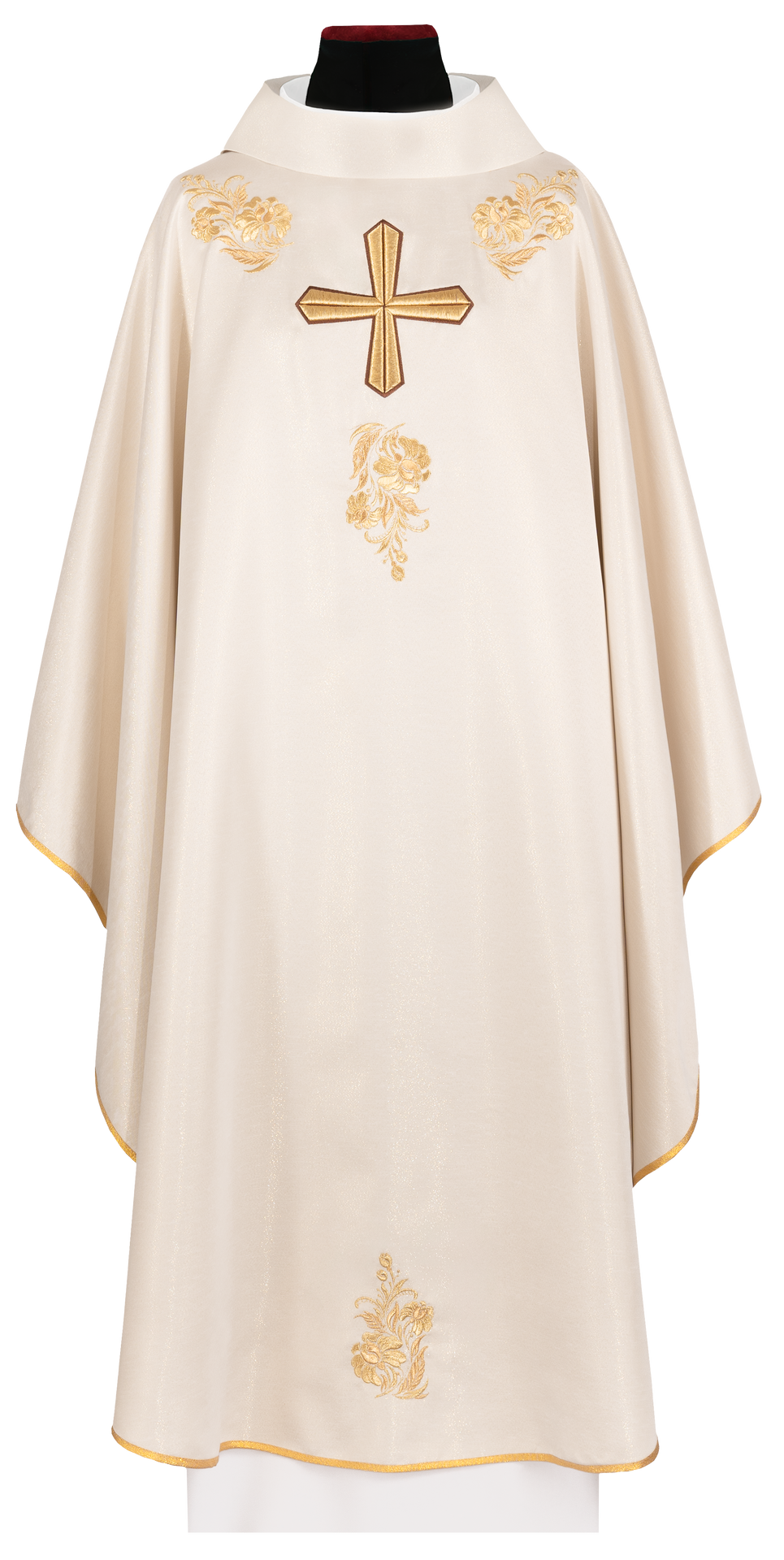 Ornat z bogato haftowanym krzyżem i kołnierzem w kolorze ecru - ORNATY.PL
