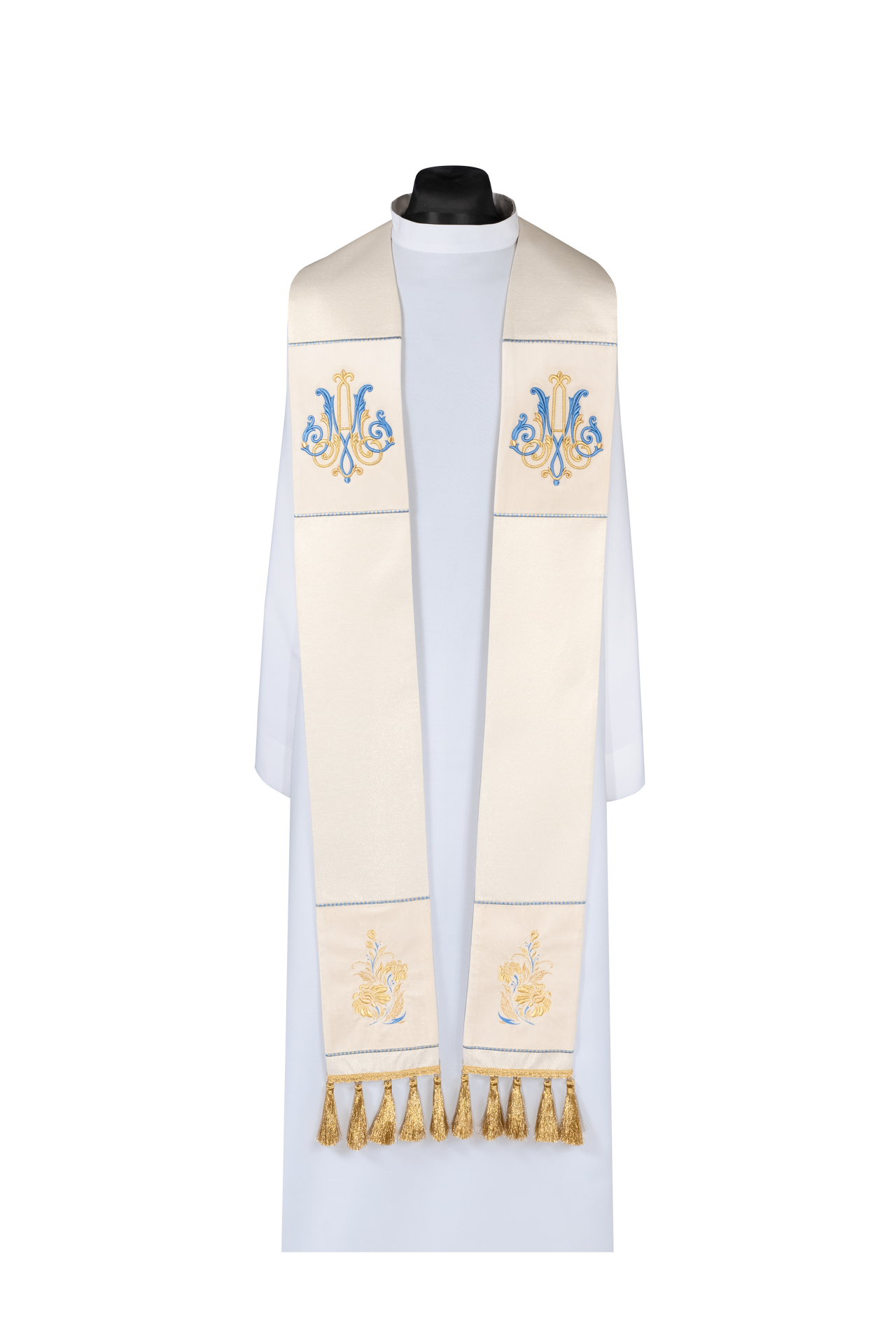 Stuła haftowana Maryjna ecru - ORNATY.PL