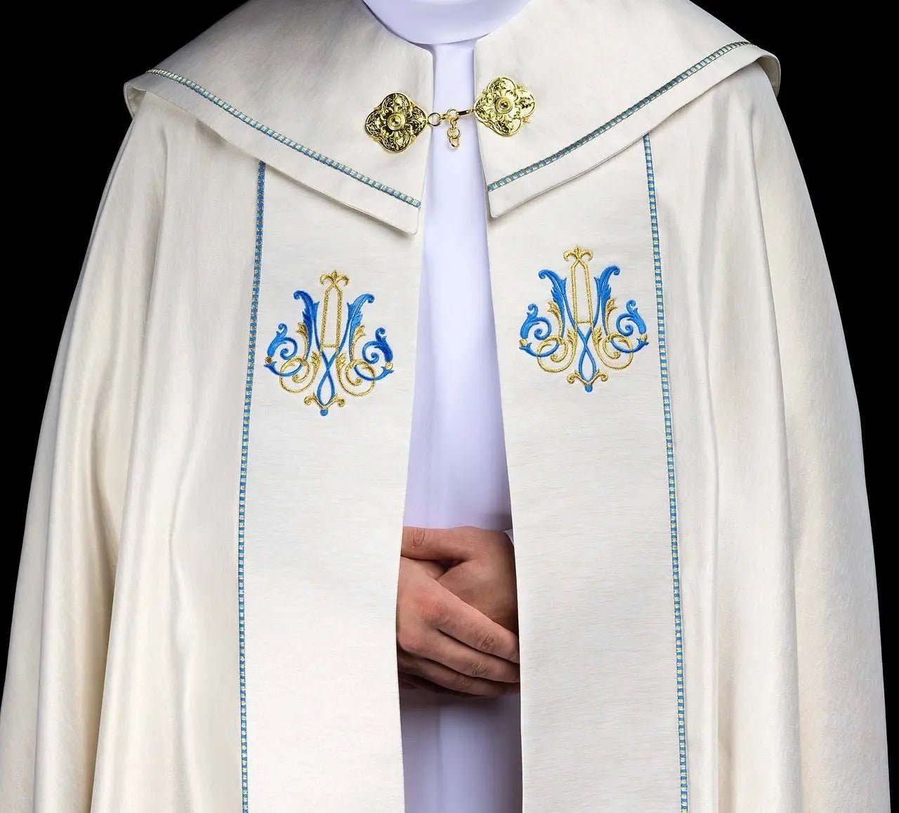Ecru kapa liturgiczna z haftem maryjnym