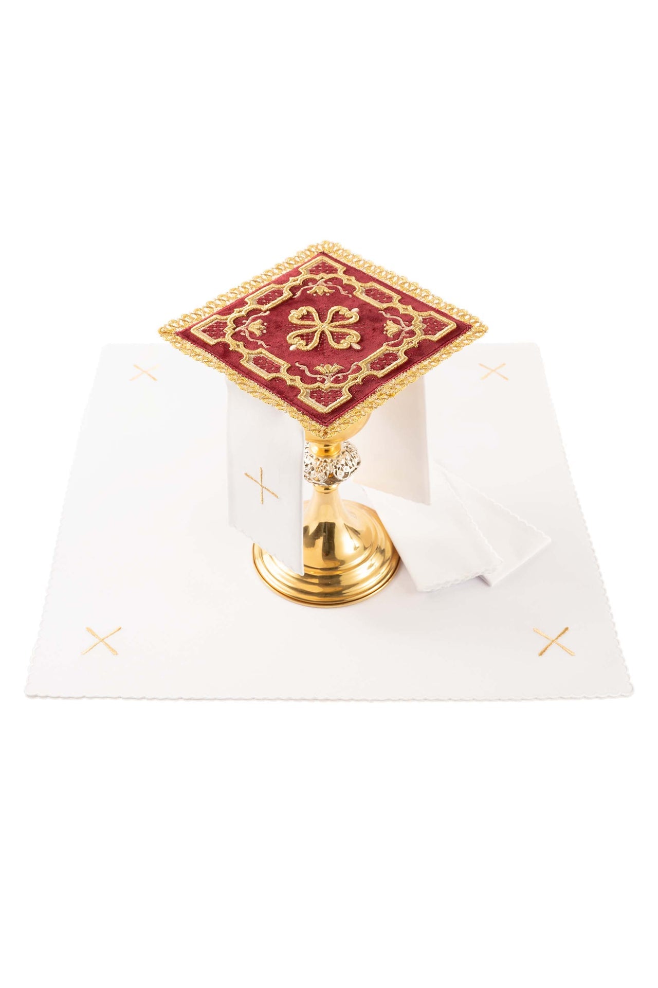 Bielizna kielichowa haftowana czerwony aksamit - ORNATY.PL