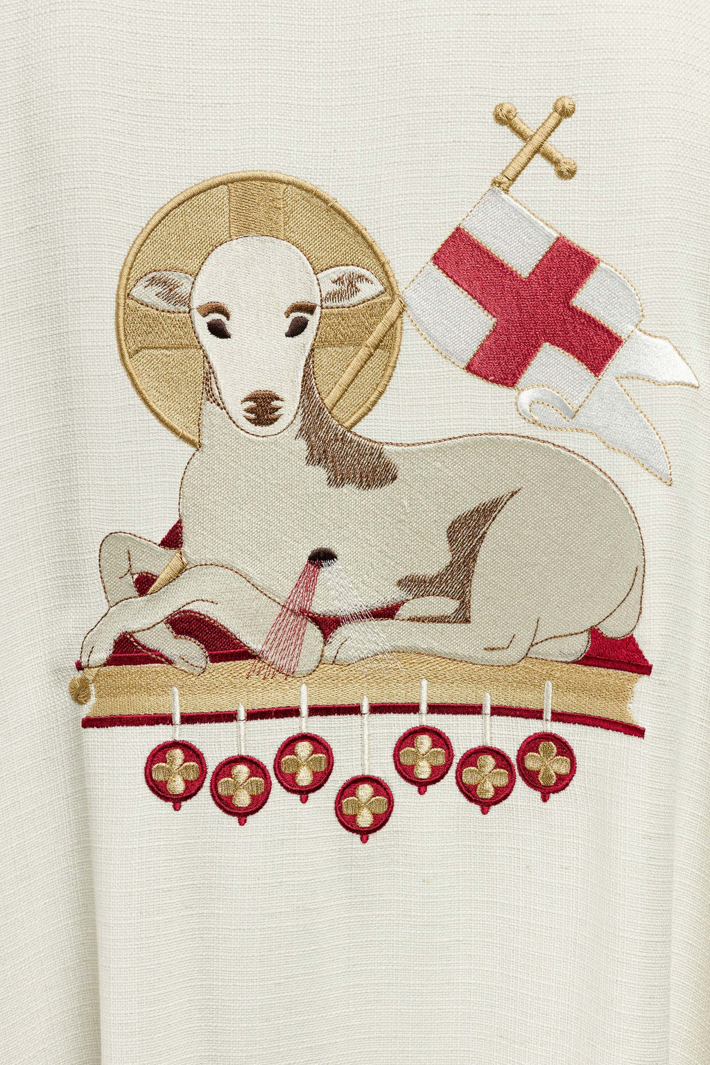 Ornat wielkanocny uszyty z naturalnej tkaniny z haftowanym barankiem - ORNATY.PL