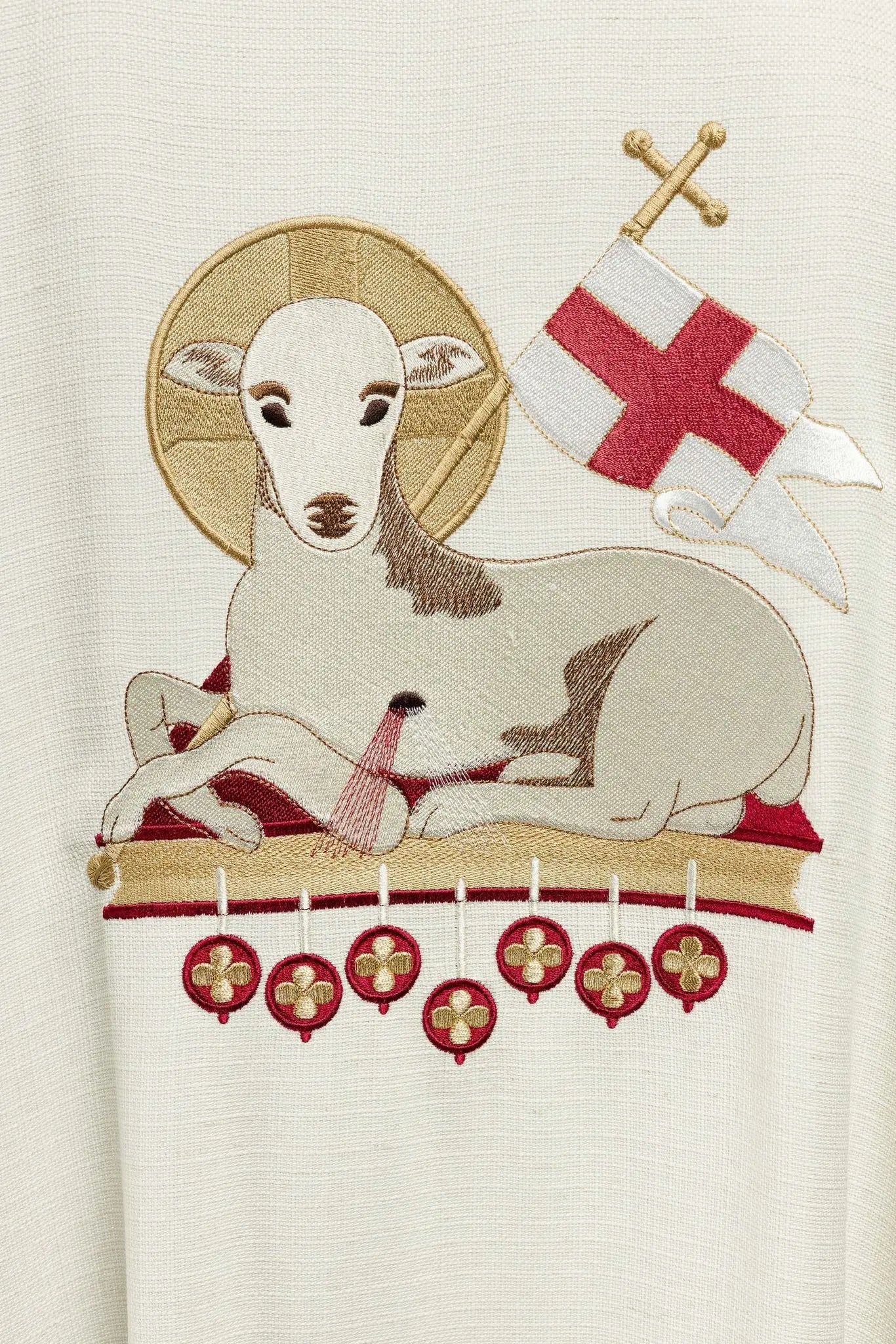 Easter chasuble sewn from natural fabric with an embroidered lamb