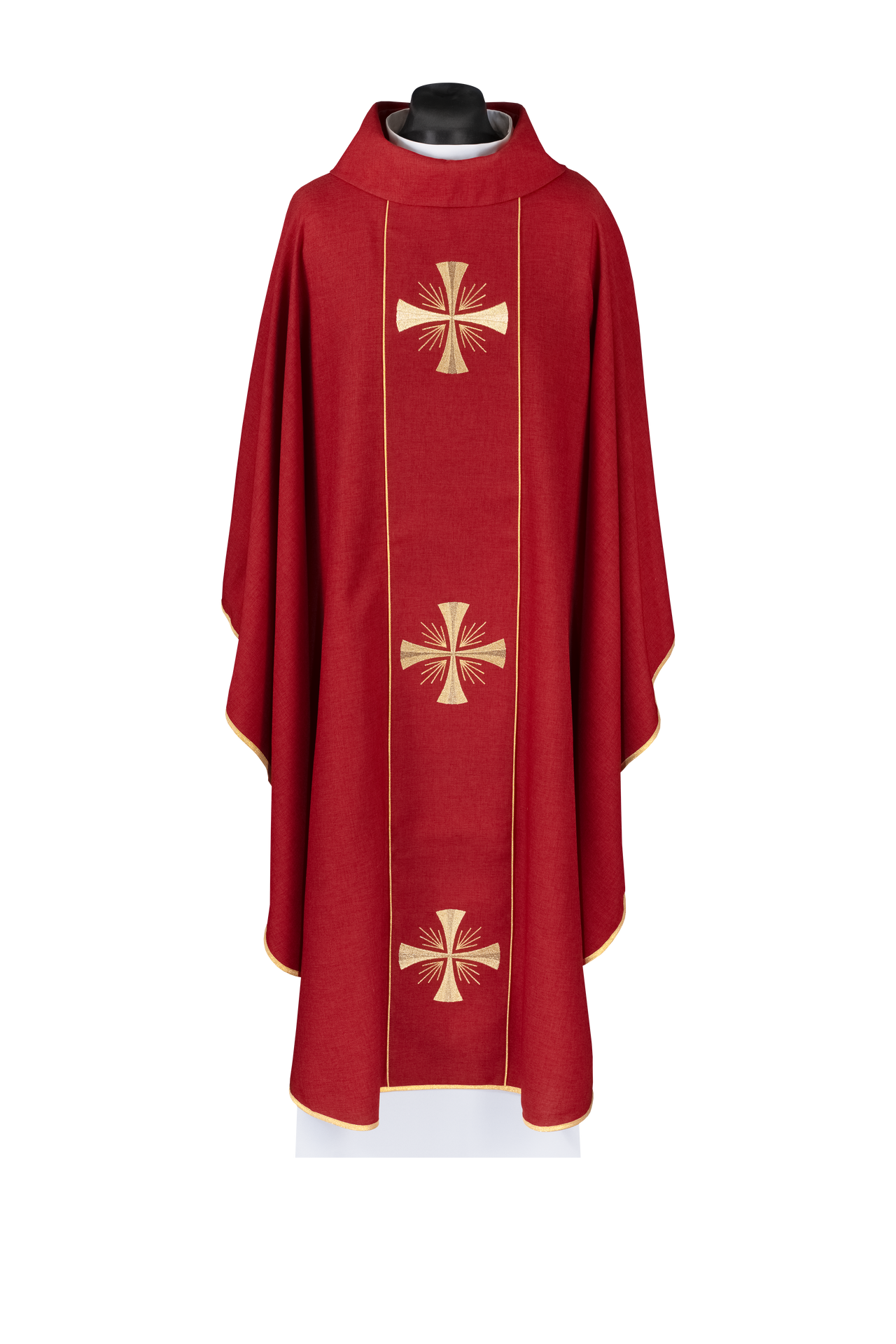 Ornat z czerwonym pasem i haftem krzyży - ORNATY.PL