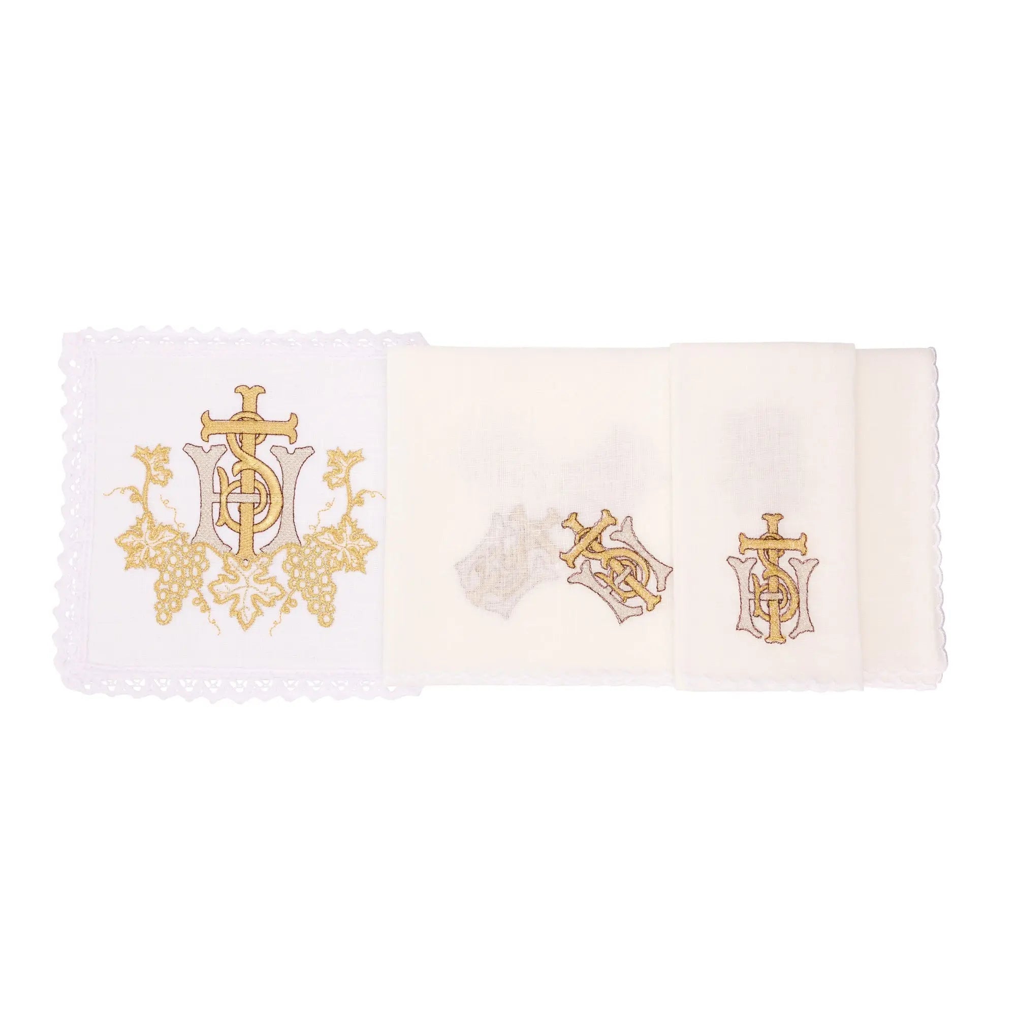 Linen chalice linen with delicate gold IHS embroidery