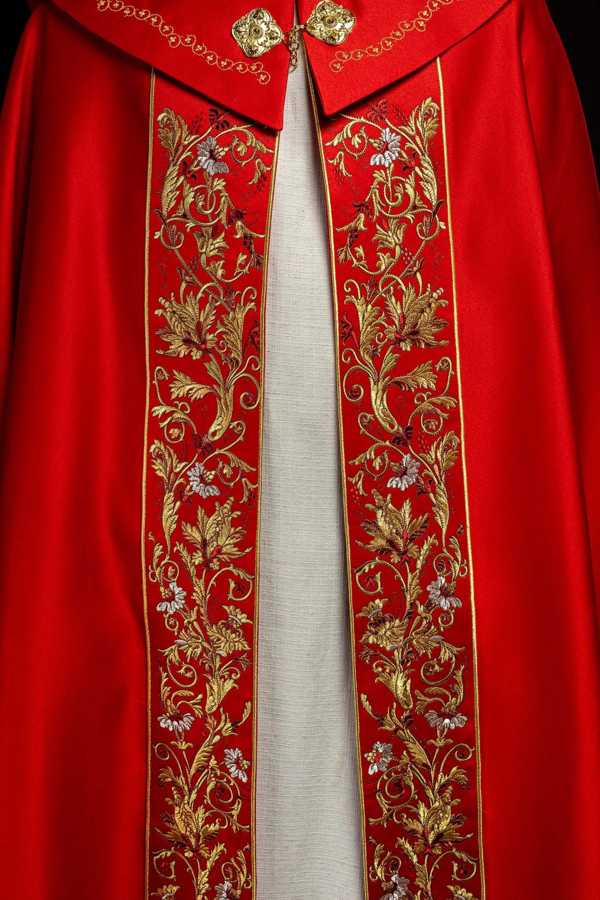 IHS embroidered liturgical cape in red
