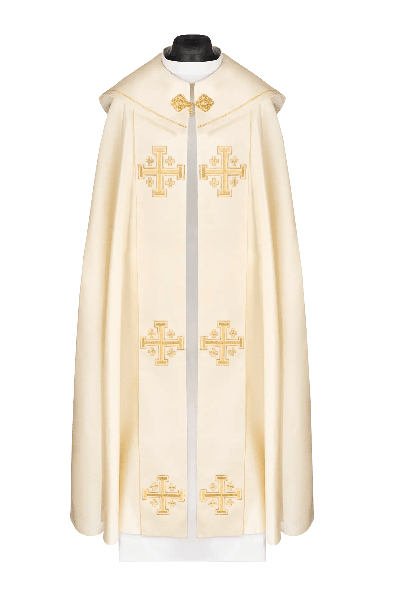 Ornat liturgiczny ecru z orfrejem i haftowanymi krzyżami