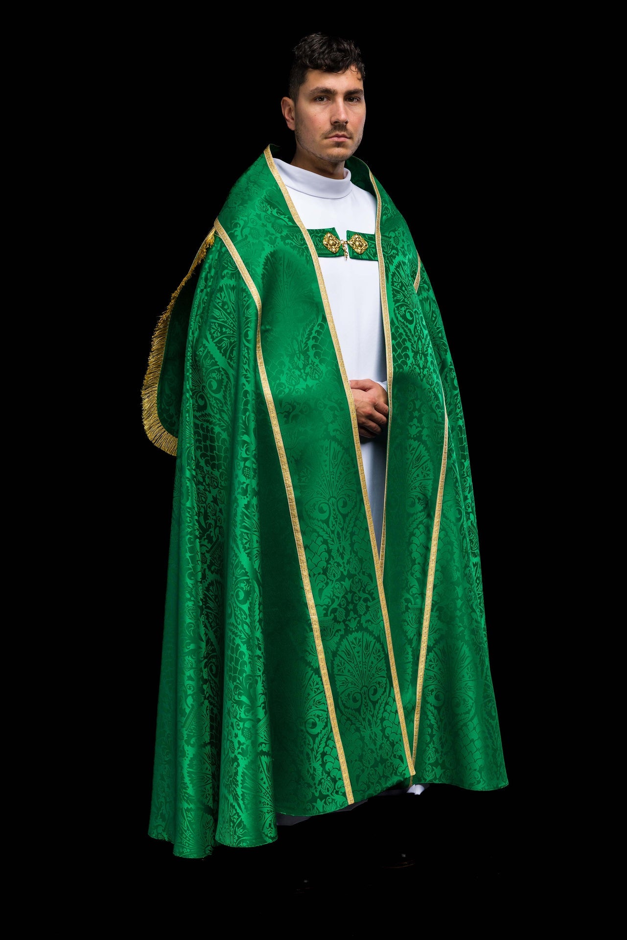 Żakardowa kapa rzymska gładka Zielona - ORNATY.PL