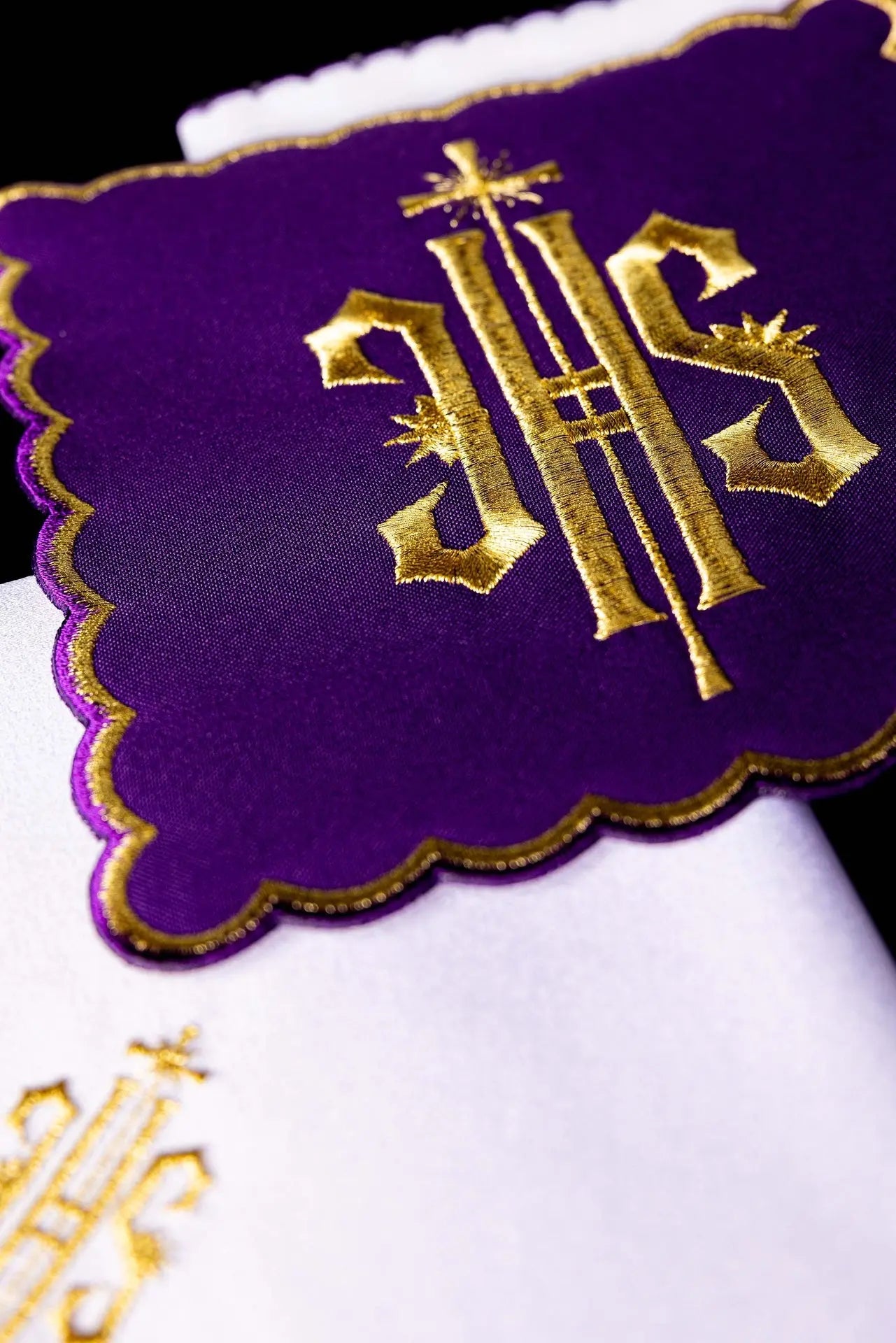 Embroidered Chalice Linen Purple IHS