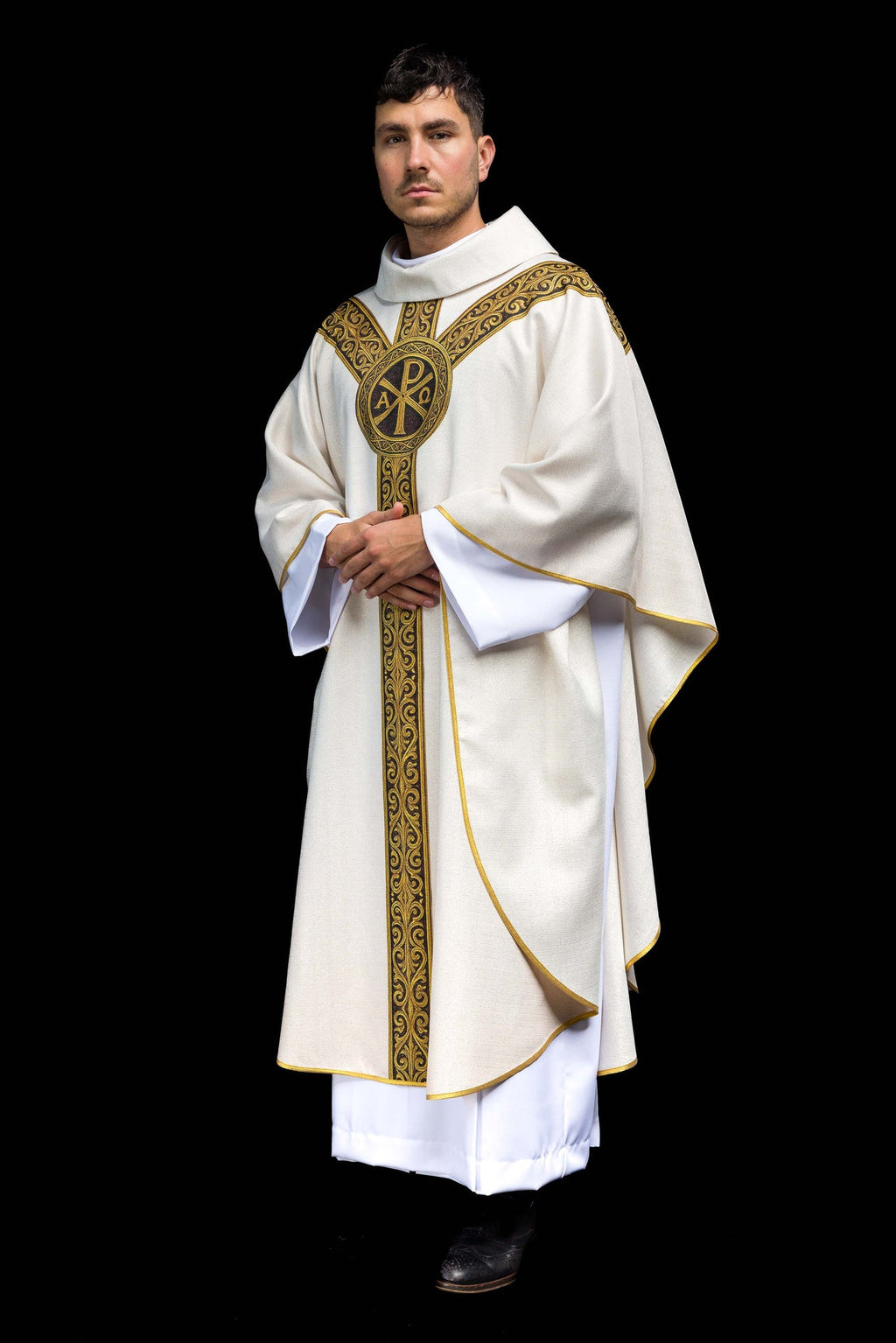 Ornat drukowany Pax Ecru z bogatym złotym zdobieniem