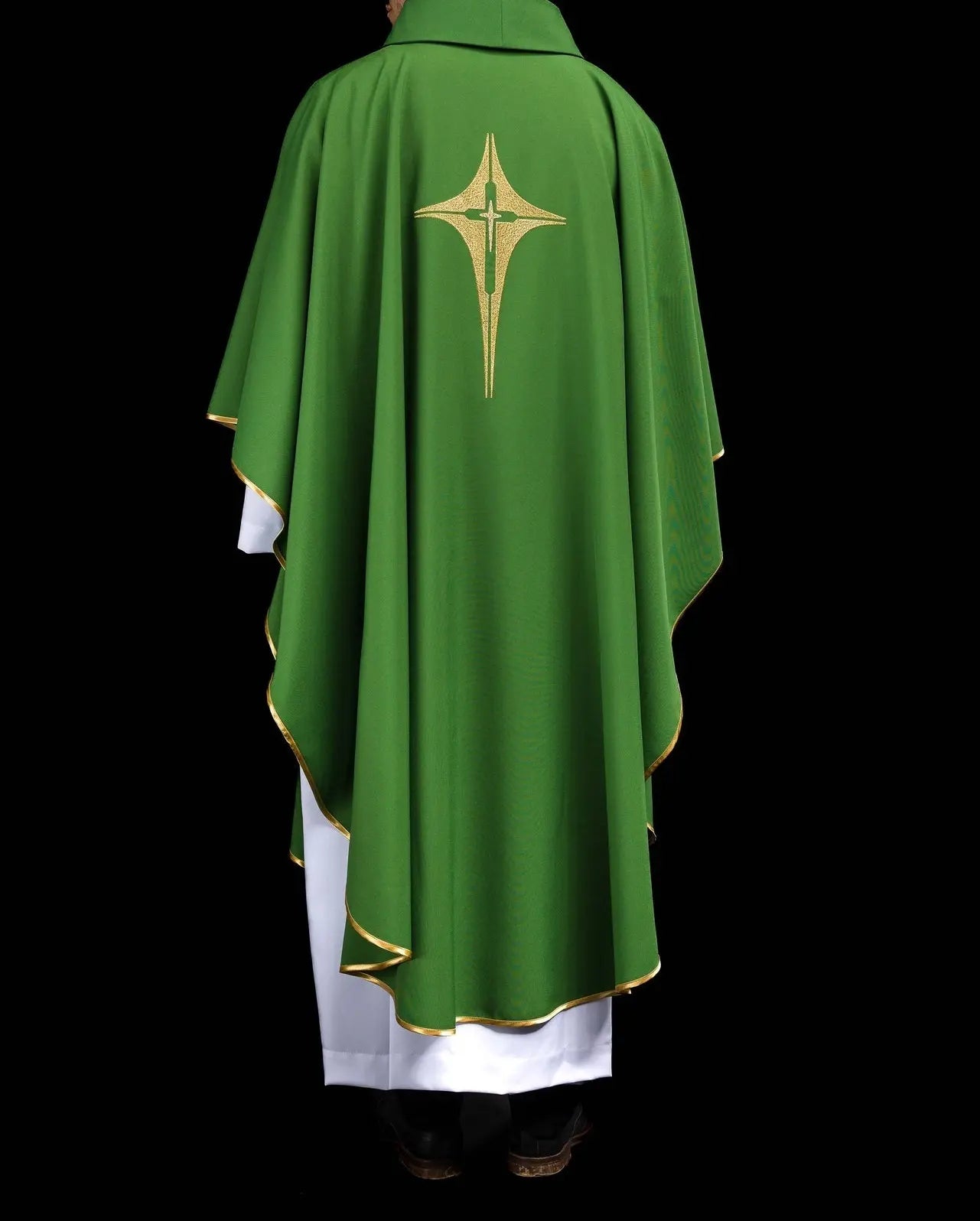 Green chasuble embroidered with cross motif