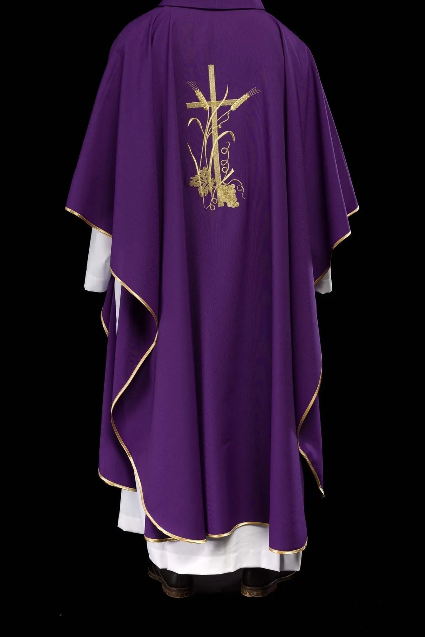 Purple chasuble with gold cross embroidery