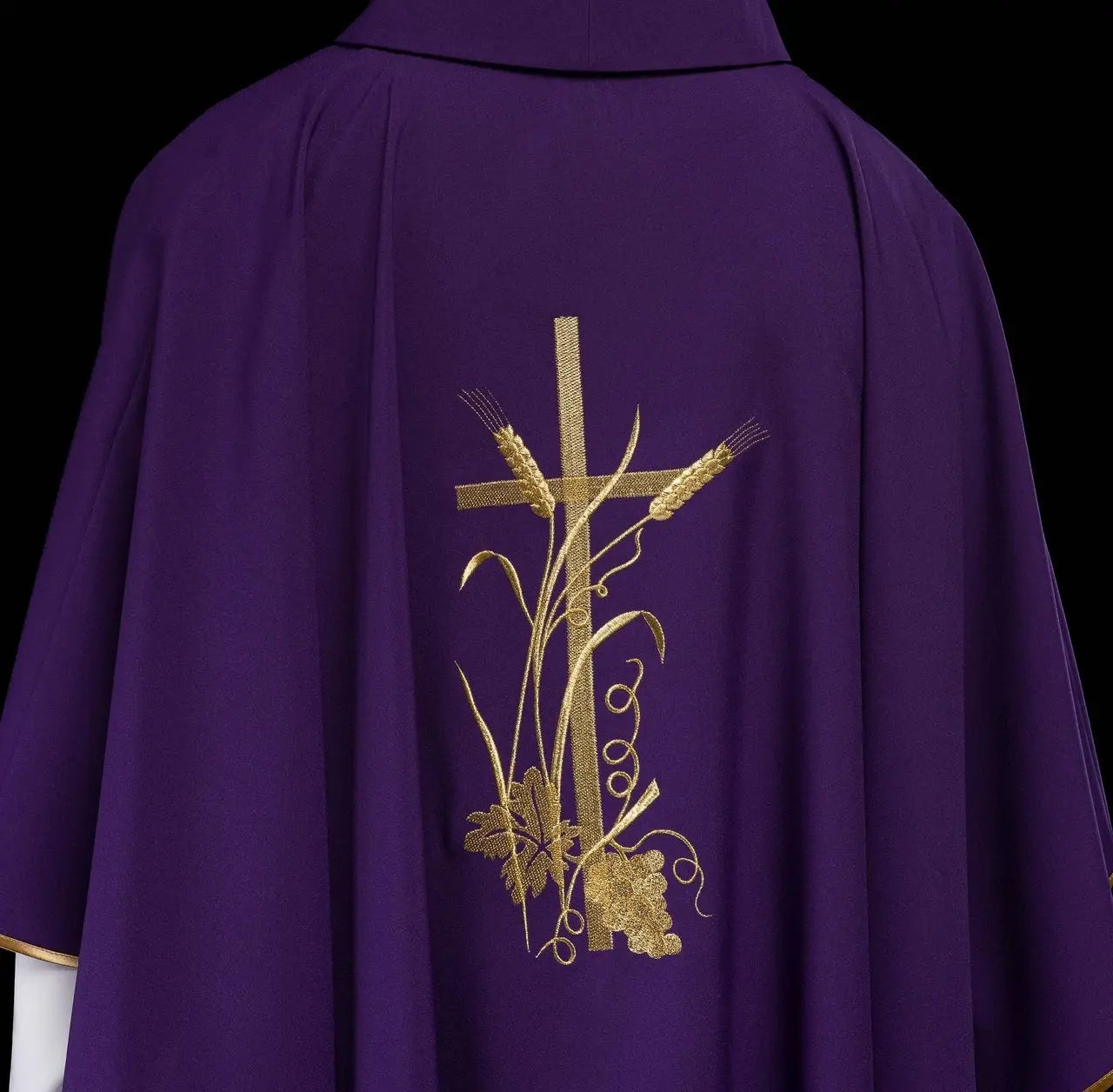 Purple chasuble with gold cross embroidery