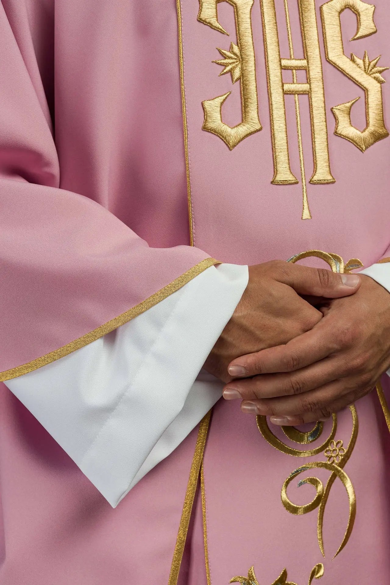 Pink IHS embroidered chasuble