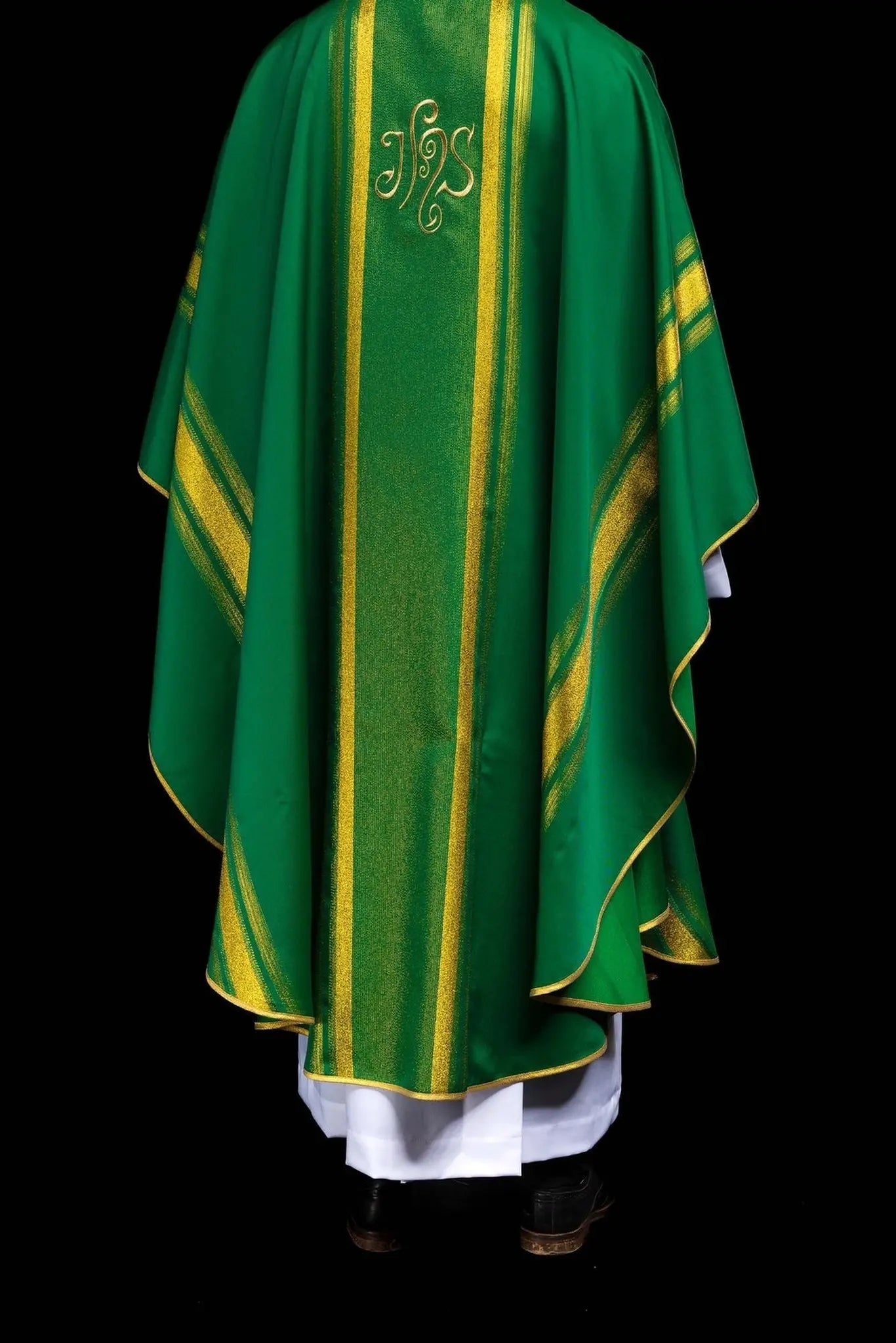 Green embroidered chasuble with IHS design with gilding
