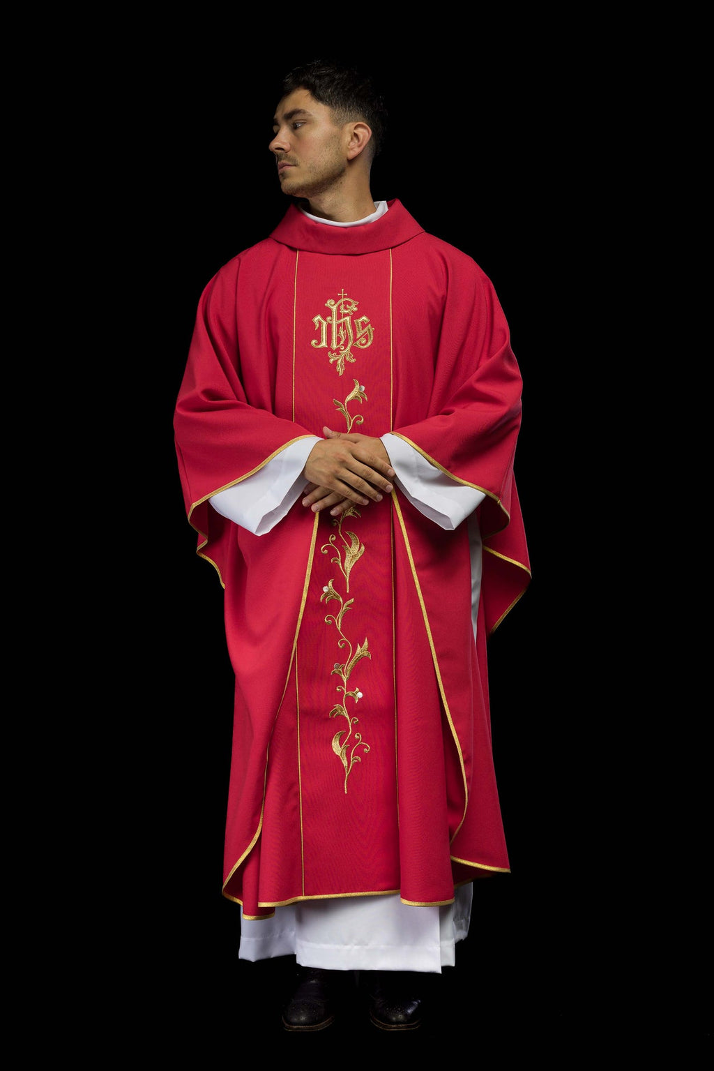 Czerwony Ornat haftowany IHS ze zdobieniami - ORNATY.PL