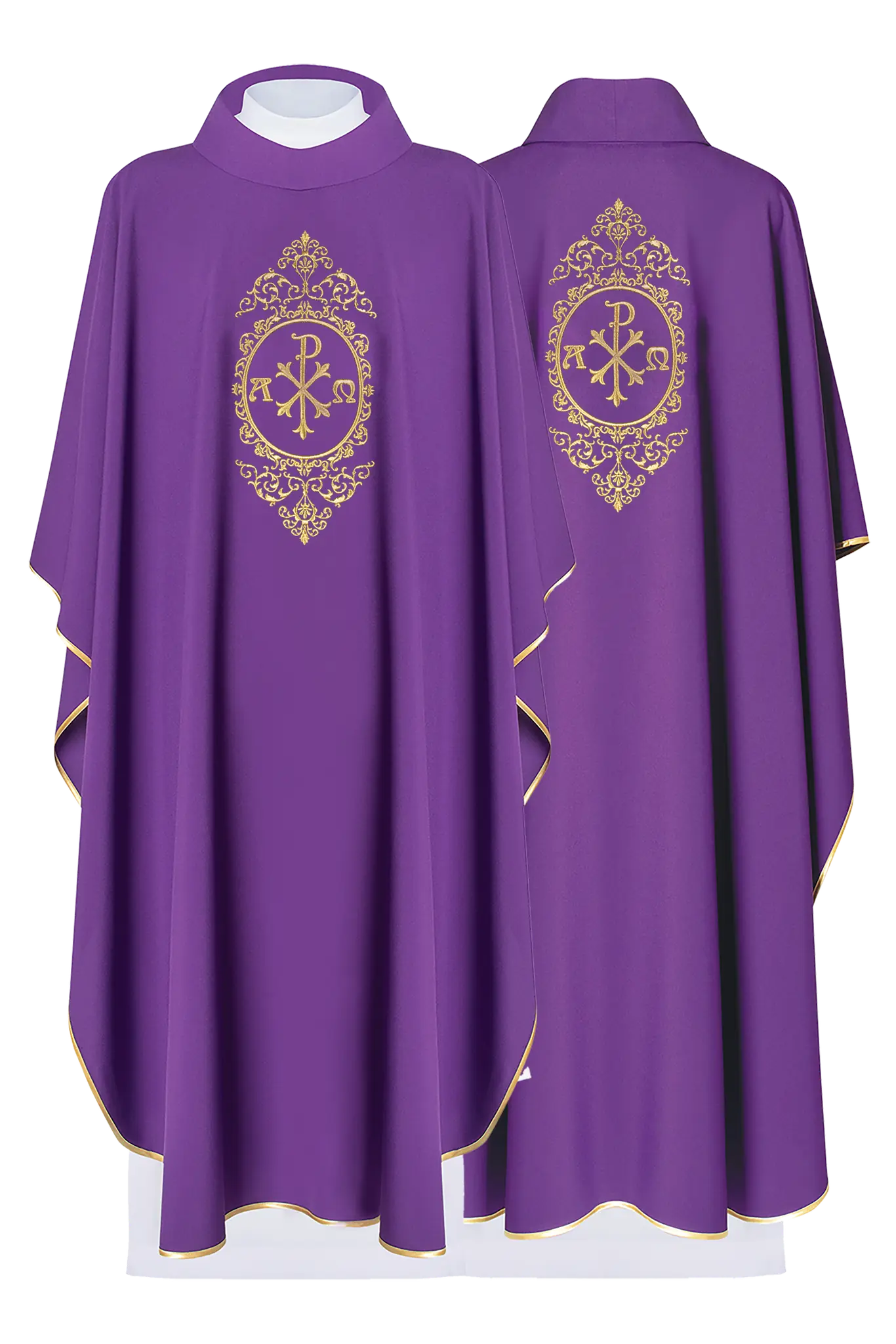 Purple chasuble with PAX surrounded by gold embroidery